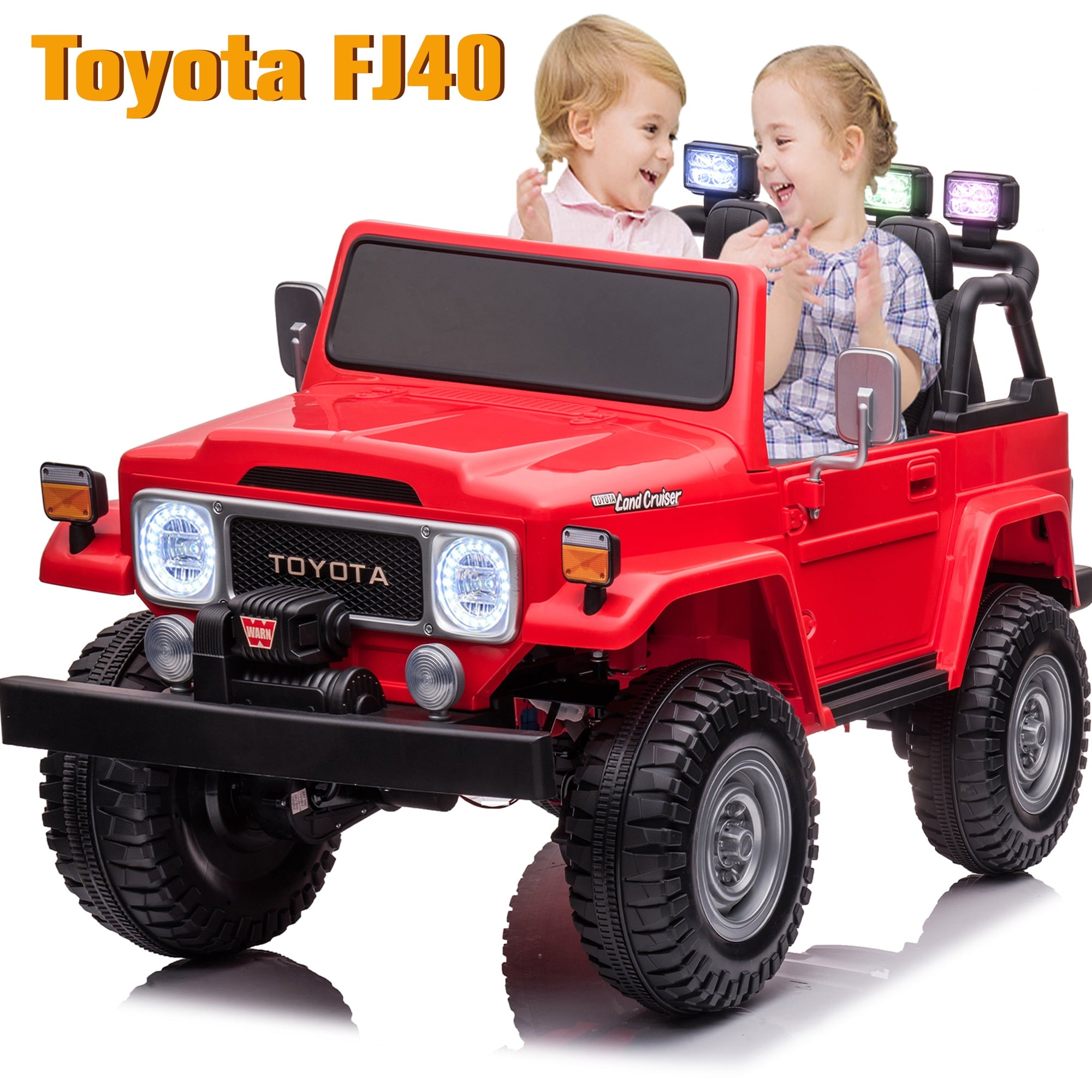 2 Seater 24V Ride on Car, Licensed Toyota Land Cruiser FJ40 Electric Truck with Remote Control, 4x80W Engine, Battery Powered Kid Car to Drive for Boy Girl, White