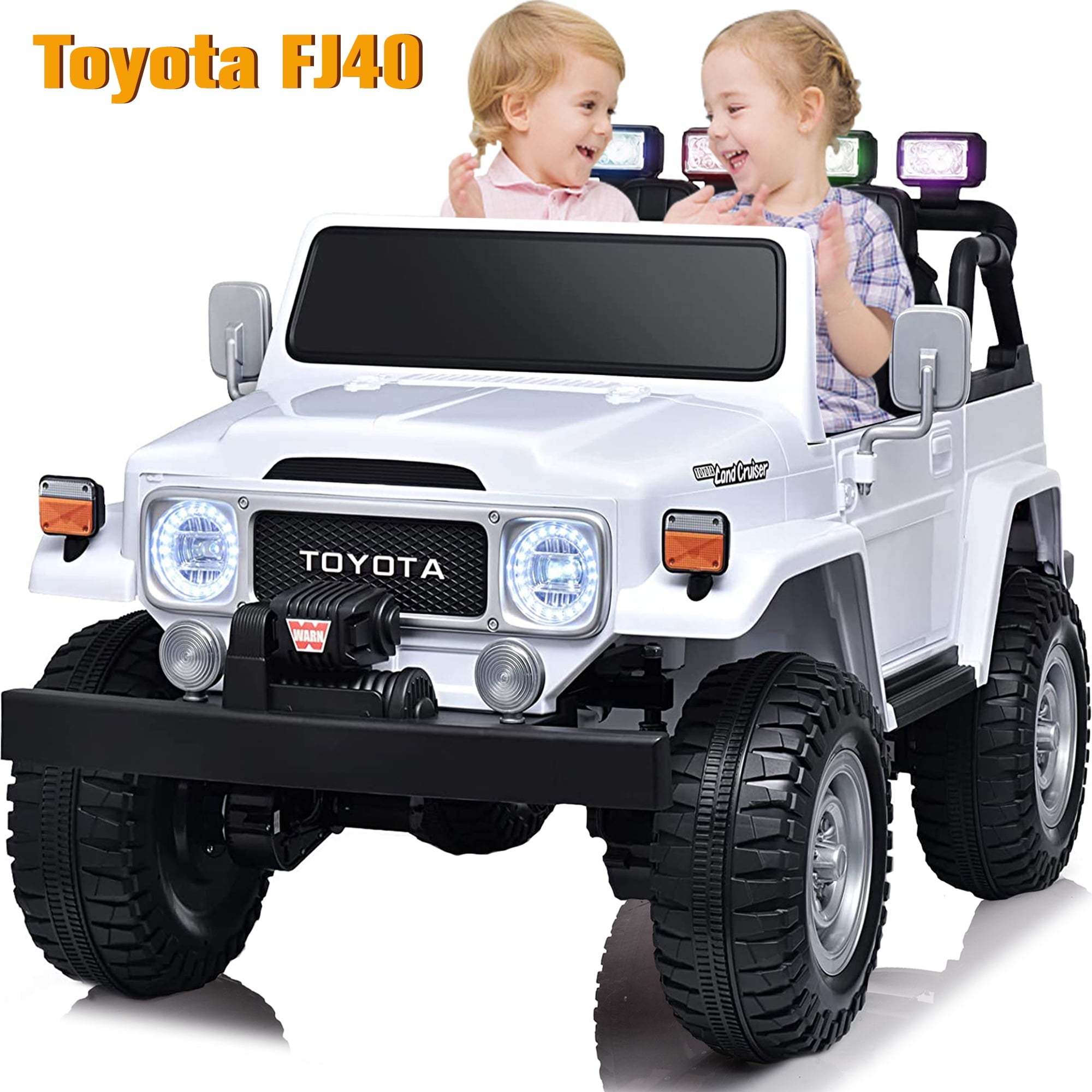 2 Seater 24V Ride on Car, Licensed Toyota Land Cruiser FJ40 Electric Truck with Remote Control, 4x80W Engine, Battery Powered Kid Car to Drive for Boy Girl, White