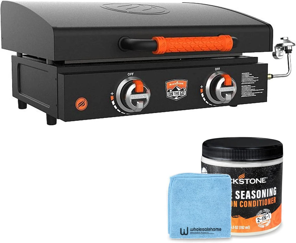 22 Inch Blackstone Griddle with Lid, Nonstick Tabletop Gas Griddle Outdoor with Blackstone Seasoning and Conditioner and Wholesalehome Cloth Included