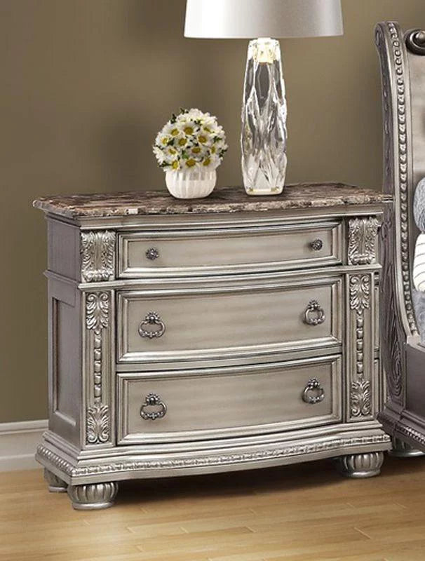 Antique Platinum Sleigh Cal King Bedroom Set 4Pcs B9506 Mcferran Traditional