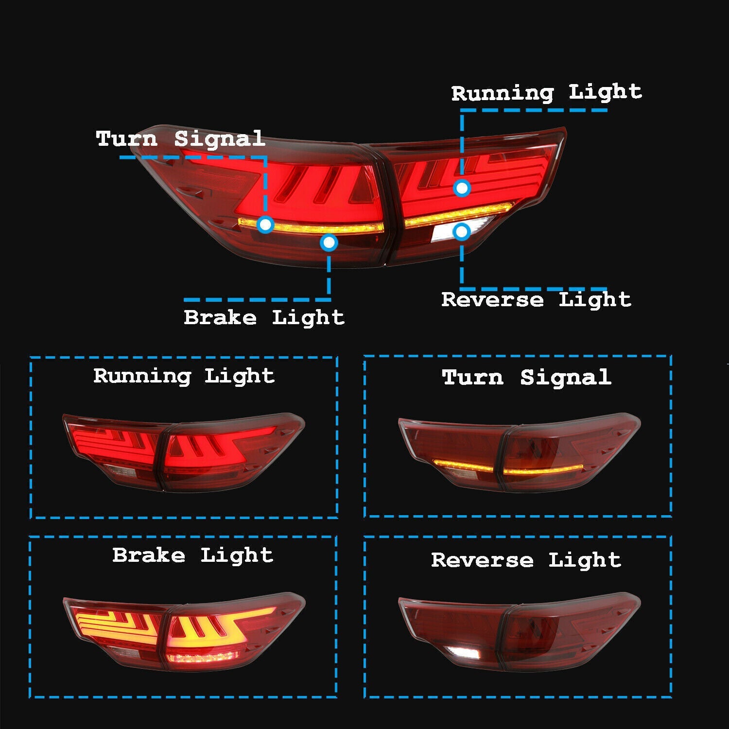 2014-2019 Toyota Highlander LED Taillights Assembly (pair)