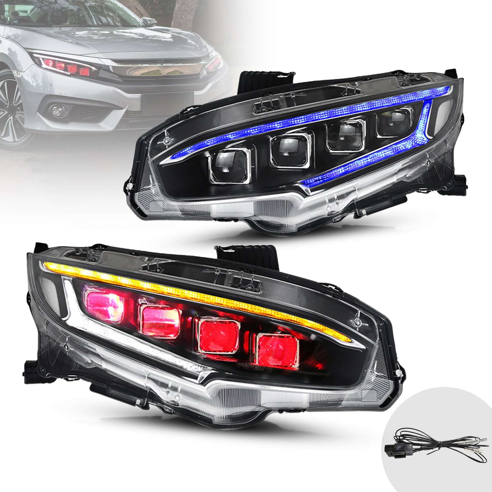 2016-2021 Honda Civic Sedan Hatchback Coupe LED Front Headlights