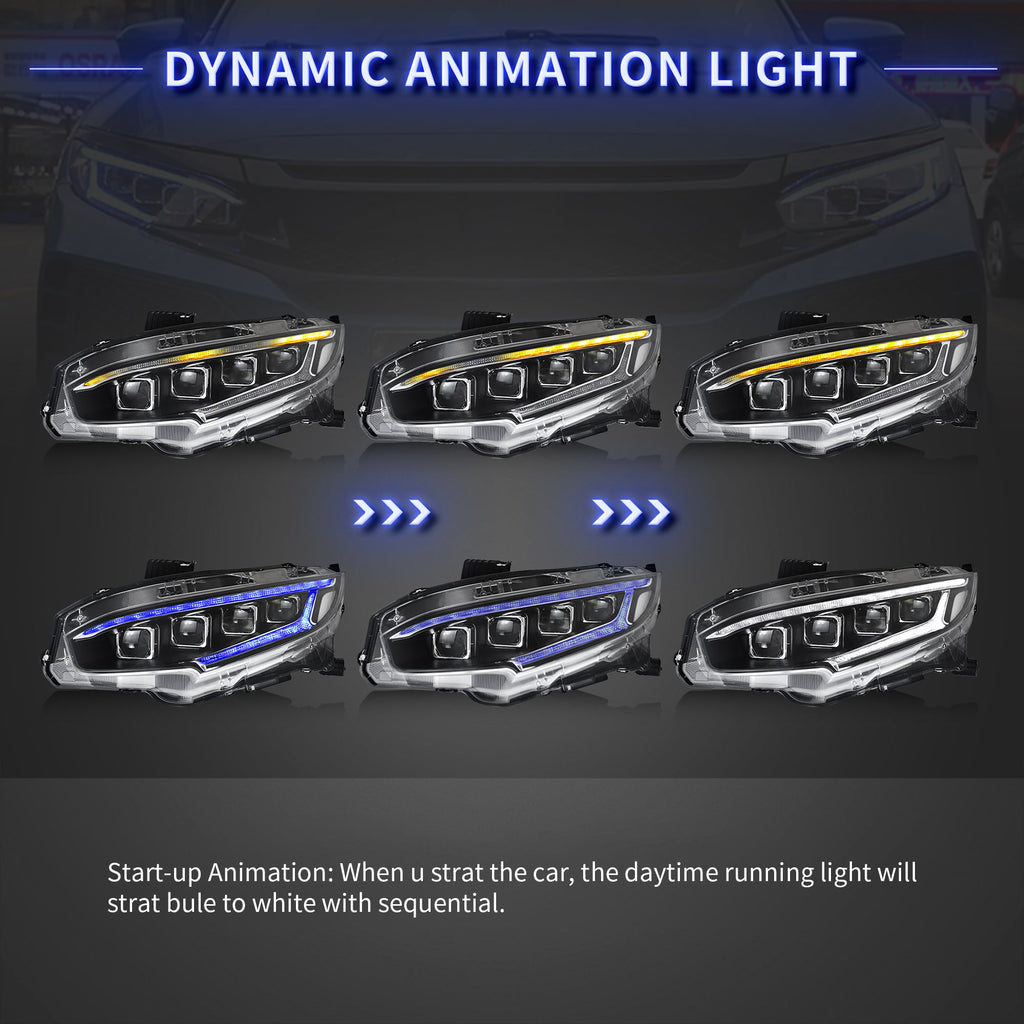 2016-2021 Honda Civic Sedan Hatchback Coupe LED Front Headlights