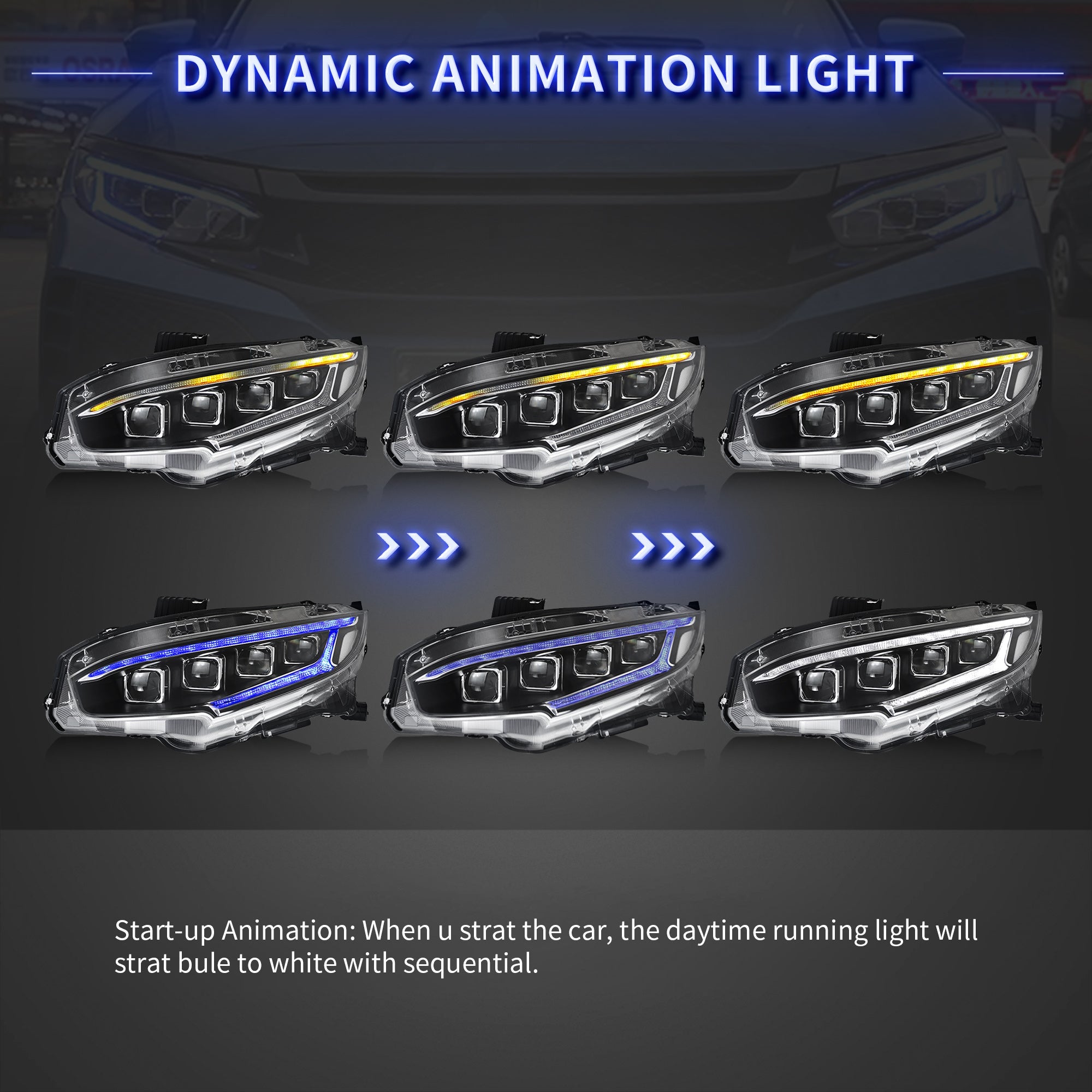 2016-2021 Honda Civic Sedan Hatchback Coupe LED Front Headlights