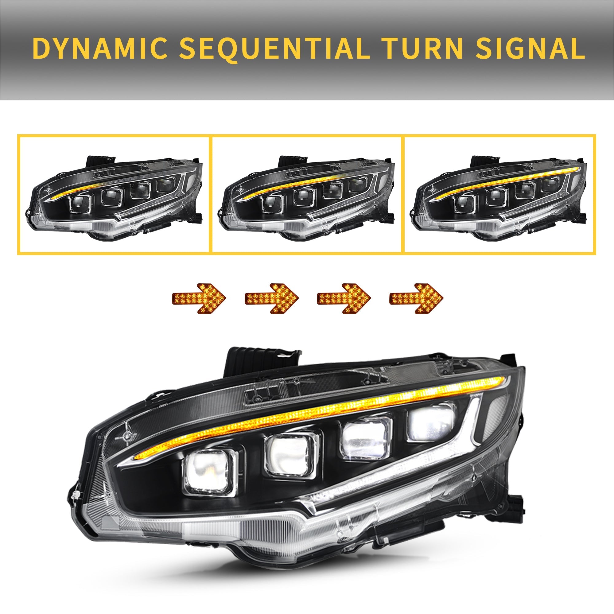 2016-2021 Honda Civic Sedan Hatchback Coupe LED Front Headlights