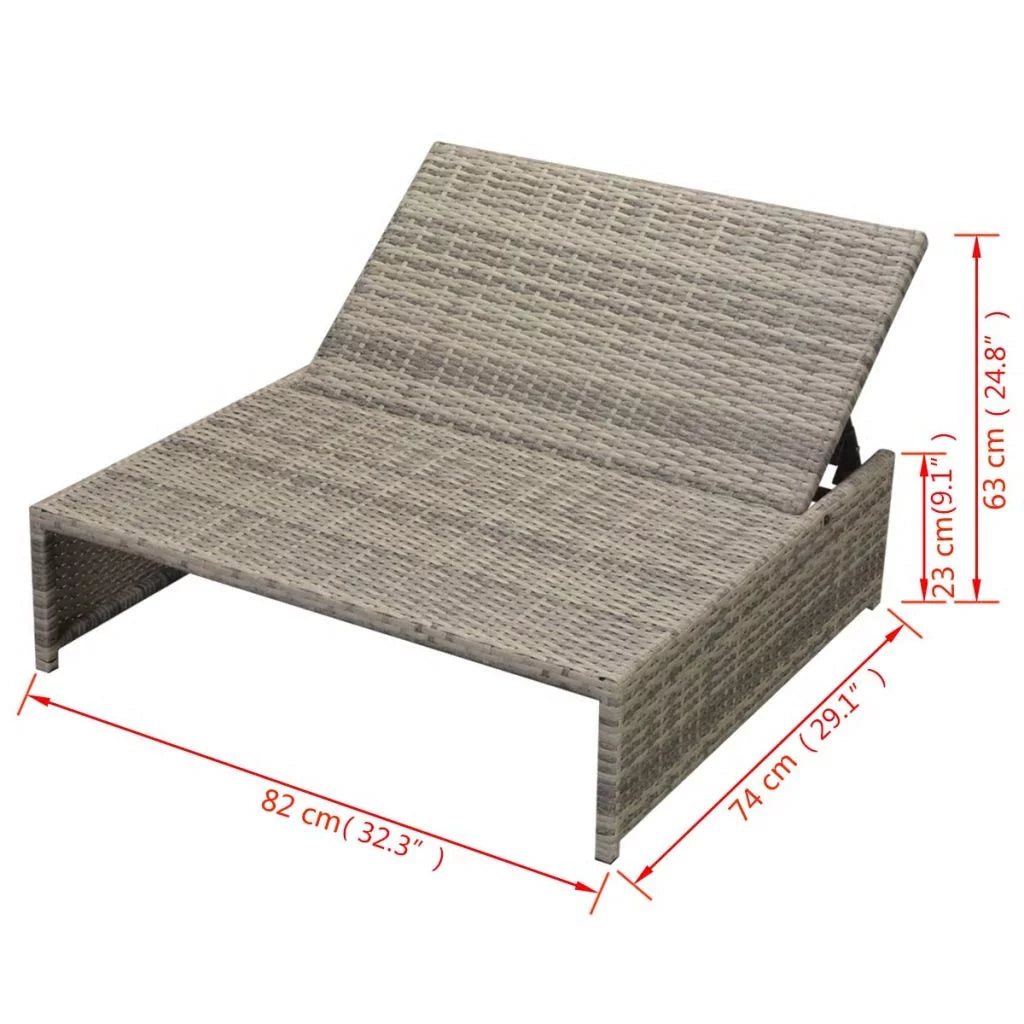 Anself 15 Pieces Adjustable Outdoor Lounge Set Garden or Patio as Double Daybed Poly Rattan Gray 82.7inch x 55.1inch x 9.1inch/24.8inch (L x W x H)