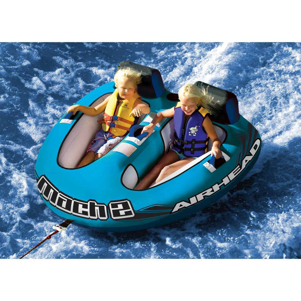 Airhead Mach 2 Two-Person Towable Boat Tube Float, Heavy-Duty Nylon, Blue