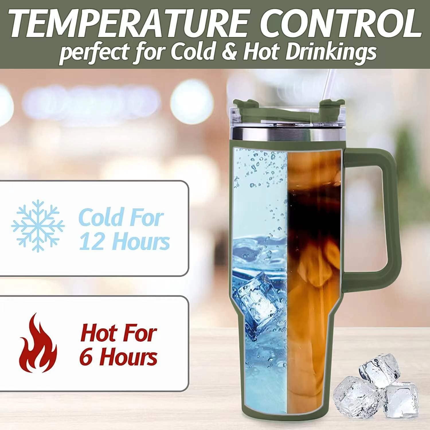 40 oz Tumbler with Handle Stainless Steel Insulated Travel Coffee Mug Double Wall Vacuum Straw for Ice Drinks & Hot