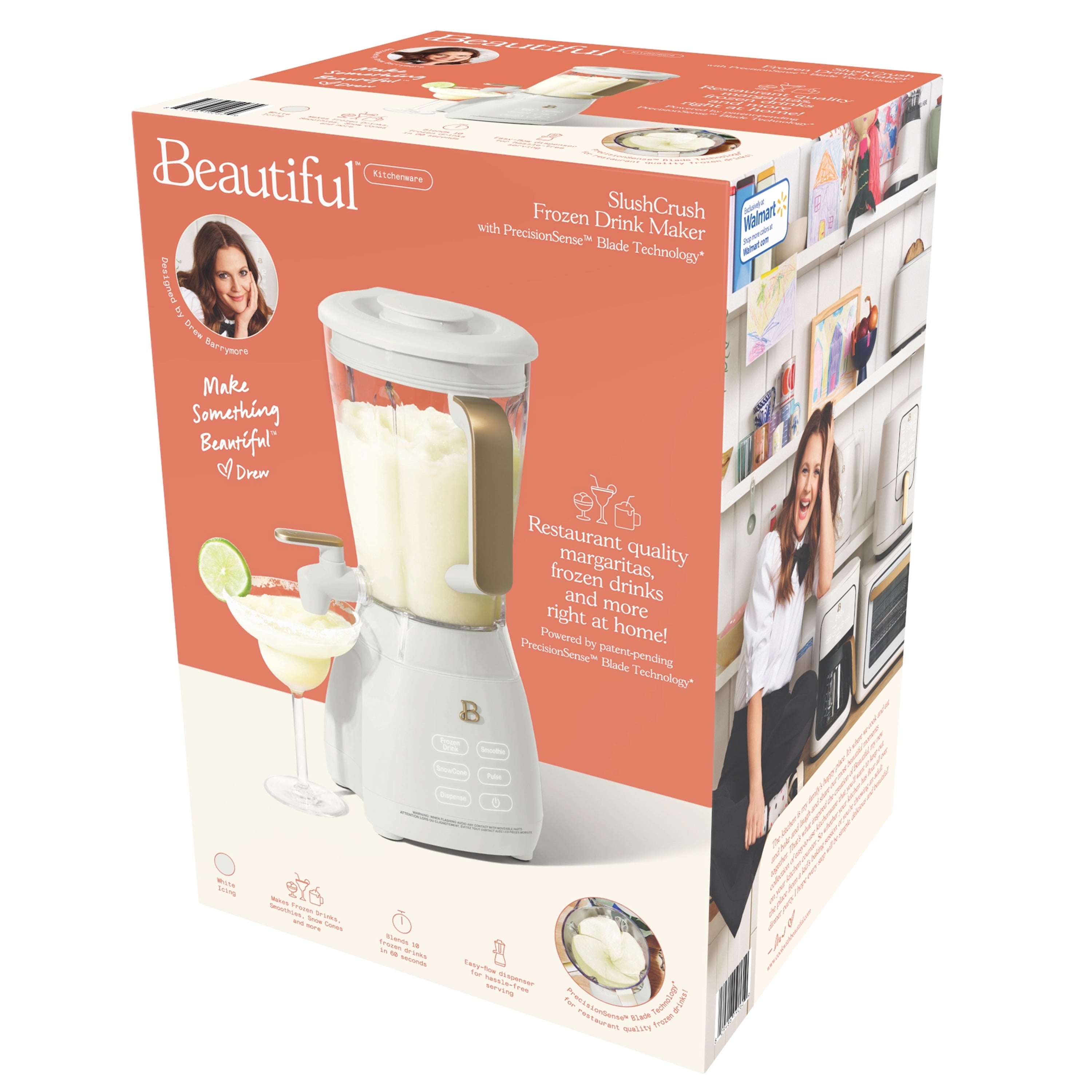 Beautiful Slush Crush 60 oz 4-Speed Frozen Drink Maker, White Icing by Drew Barrymore