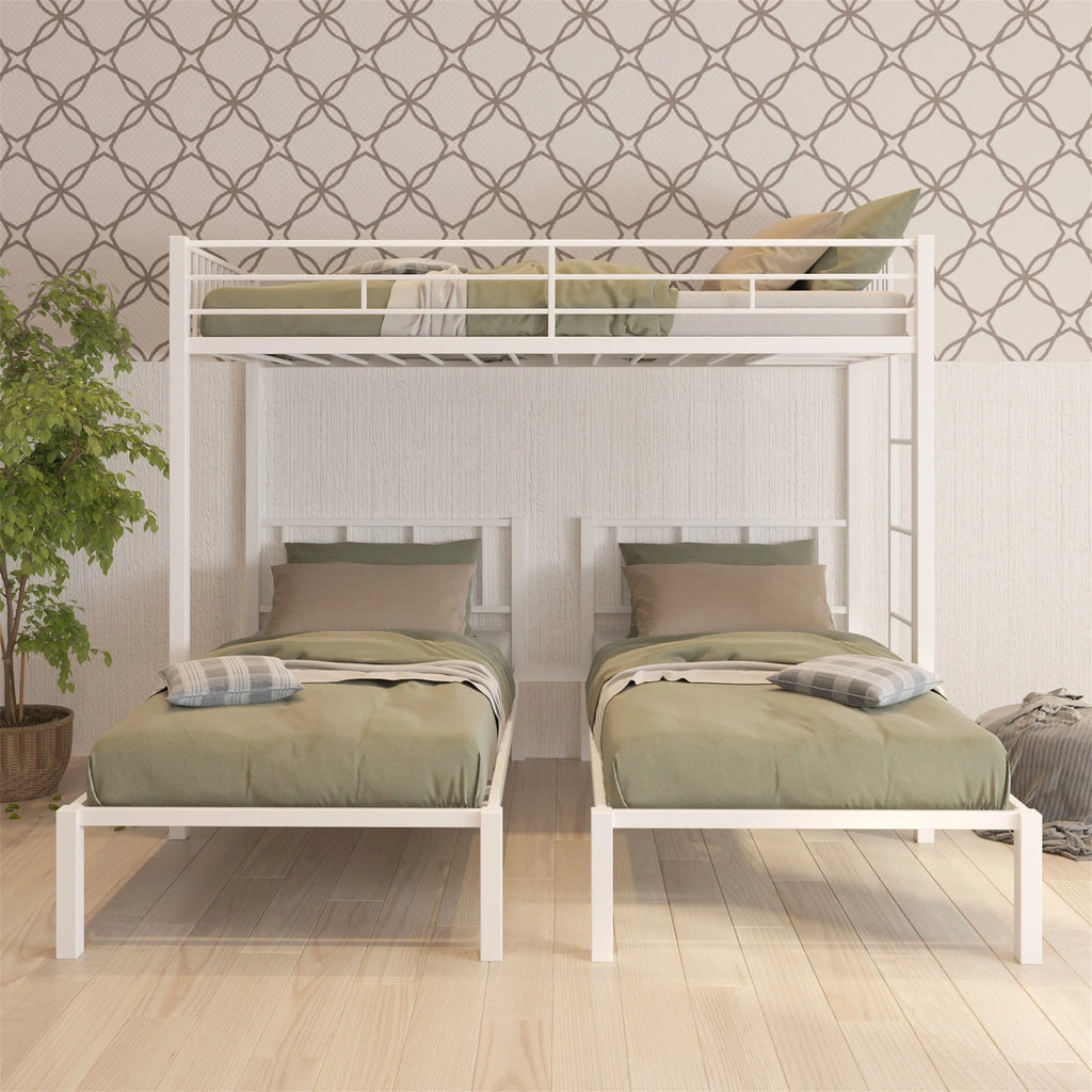 Aukfa Triple Bunk Bed, Convertible to 3 Twin Size Metal Bed Frame, Twin over Twin and Twin, White