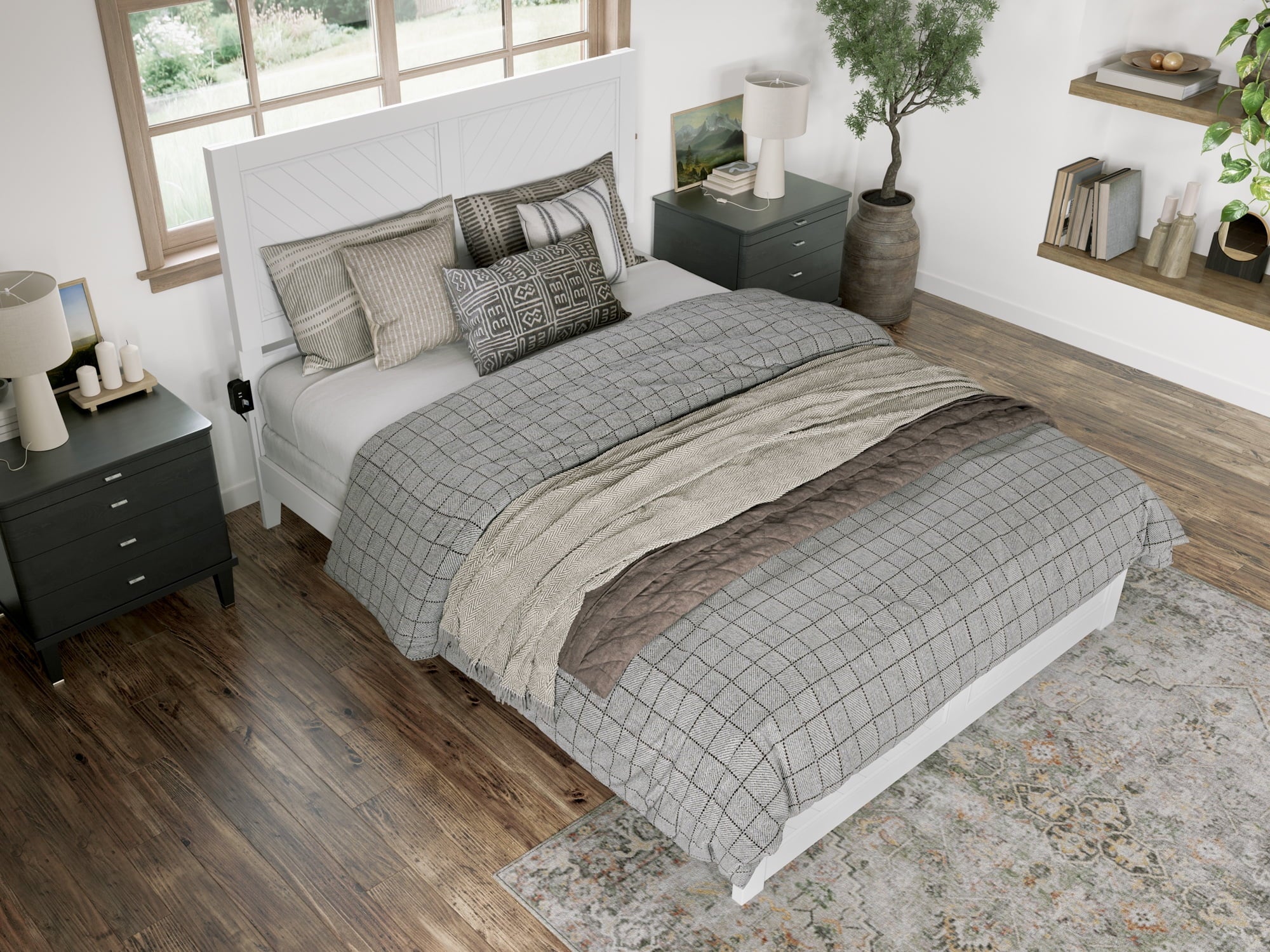 AFI Canyon White Solid Wood Foundation Bed Frame with Matching Footboard, Queen