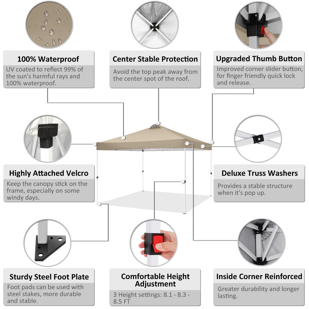 10'x10' EZ Pop Up Canopy with Top Vent, Large Commercial Tent, Waterproof and Sunproof with 4 Removable Sidewalls, Suitable for Weddings come with 4 Sandbags (Black)