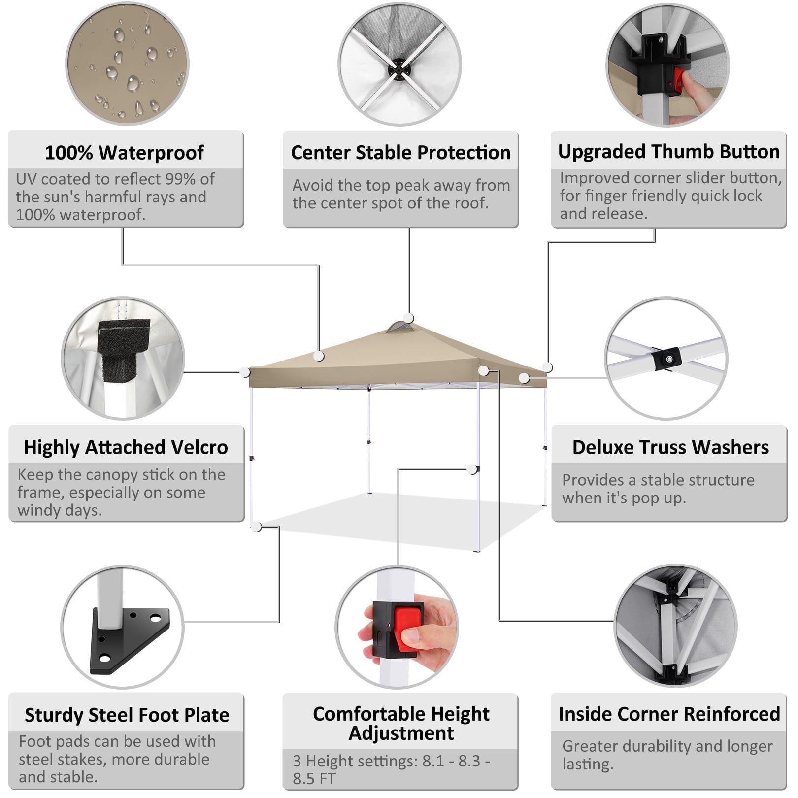 10'x10' EZ Pop Up Canopy with Top Vent, Large Commercial Tent, Waterproof and Sunproof with 4 Removable Sidewalls, Suitable for Weddings come with 4 Sandbags (Black)