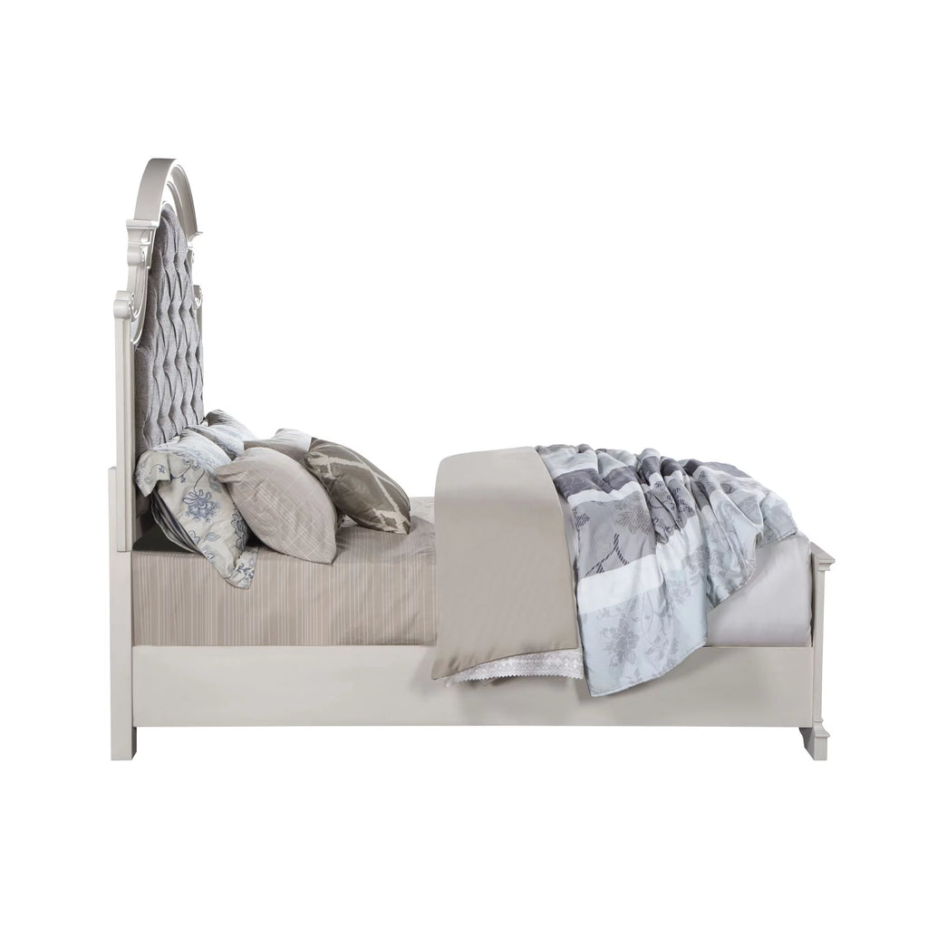 ACME Florian Queen Bed in Gray Fabric & Antique White Finish BD01648Q