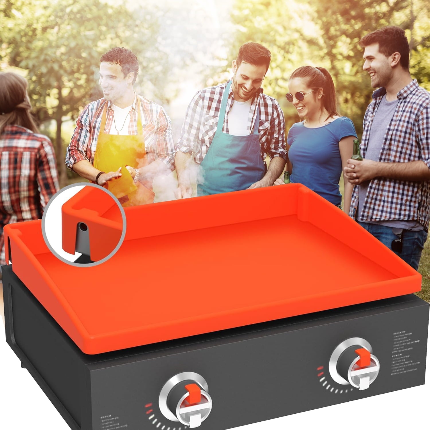 36 Inch Blackstone Griddle with Orange Cover, Heavy Duty Food Grade Silicone Grill Cover