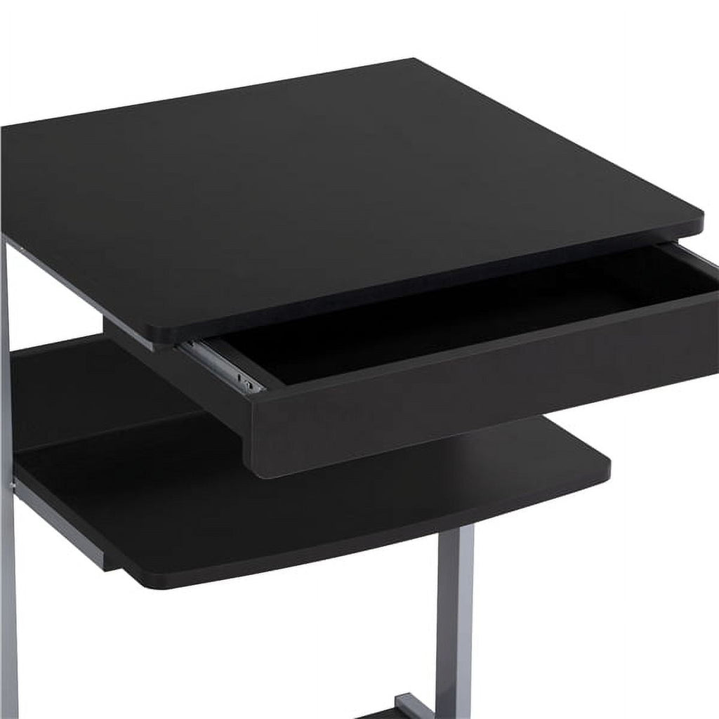 Alden Design Rolling Computer Desk with 2 Storage Shelves and Drawer, Black