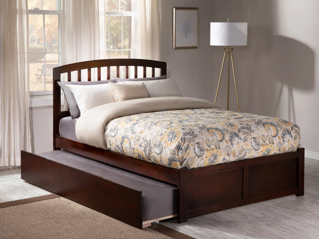 AFI Richmond King Solid Wood Platform Bed with Footboard and Twin XL Trundle in Walnut