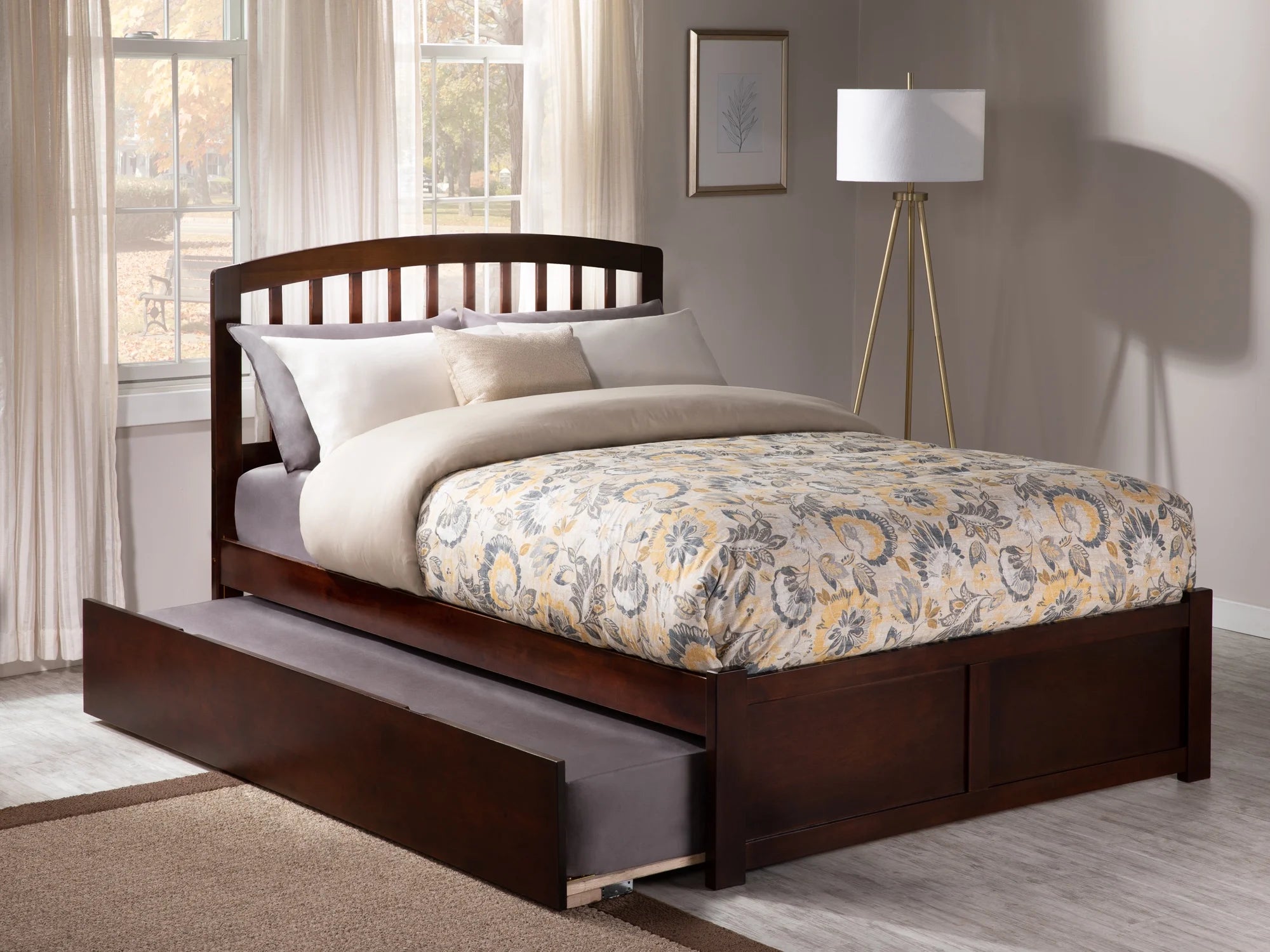 AFI Richmond King Solid Wood Platform Bed with Footboard and Twin XL Trundle in Walnut