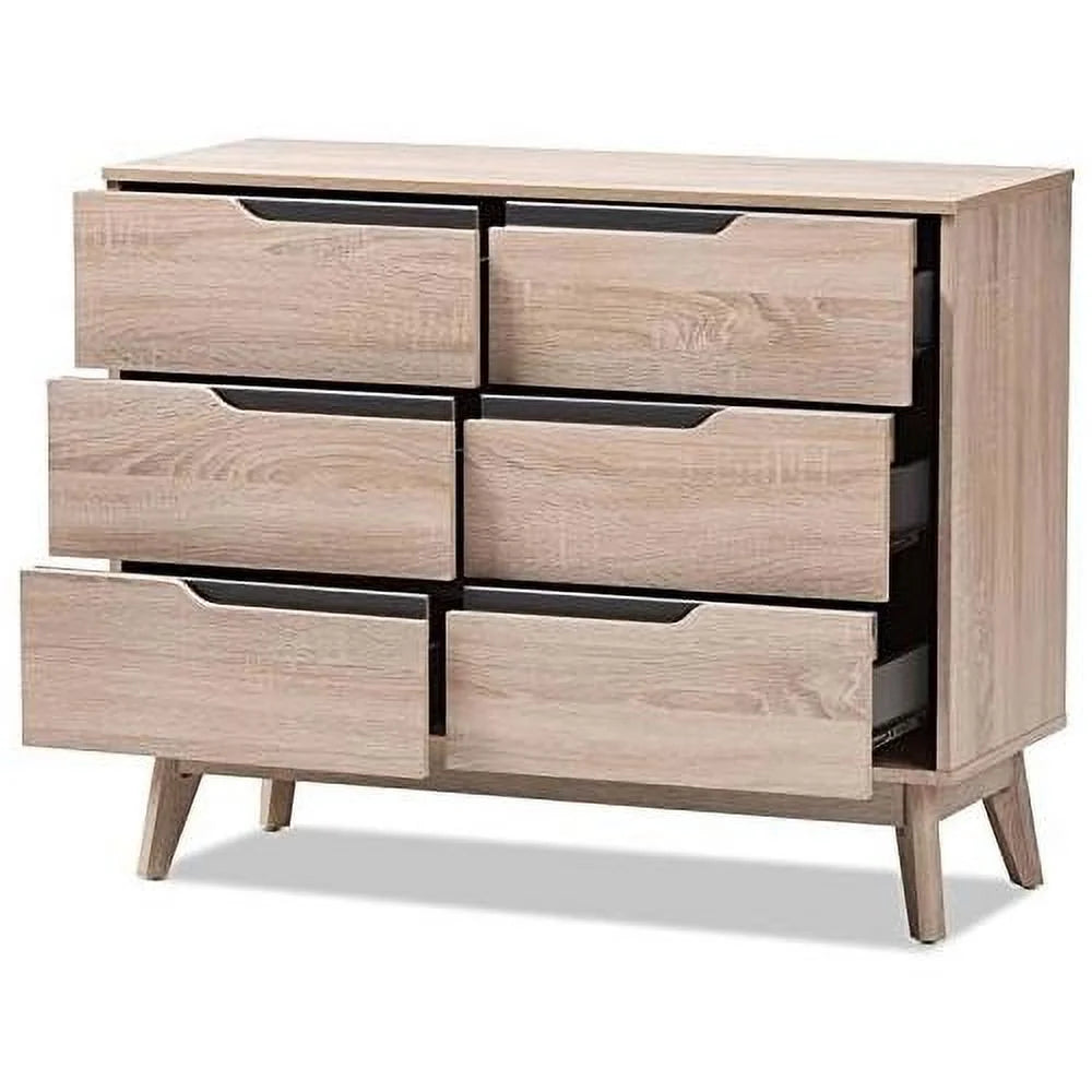 6 Drawer Wood Double Bedroom Dresser In Light Brown