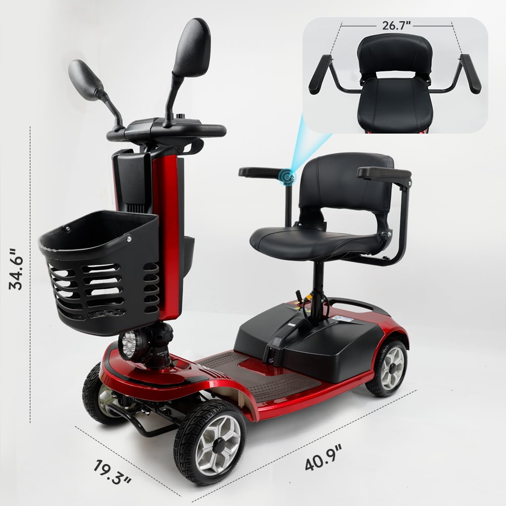 Artudatech Mobility Scooter, Electric Powered Wheelchair Device for Travel, Adults, Elderly 4 wheels 300lb Weight Cap Model with Cup Holder