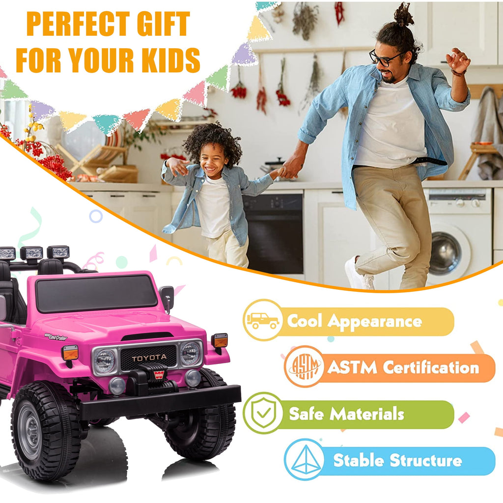 2 Seater 24V Ride on Car, Licensed Toyota Land Cruiser FJ40 Electric Truck with Remote Control, 4x80W Engine, Battery Powered Kid Car to Drive for Boy Girl, White