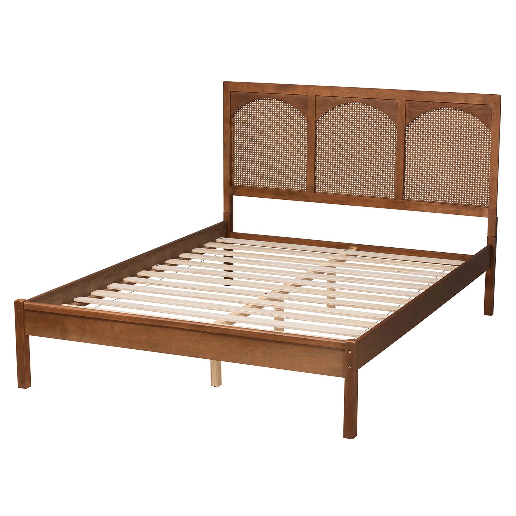 Baxton Studio Blossom Classic and Traditional Ash Walnut Finished Wood and Rattan King Size Platform Bed