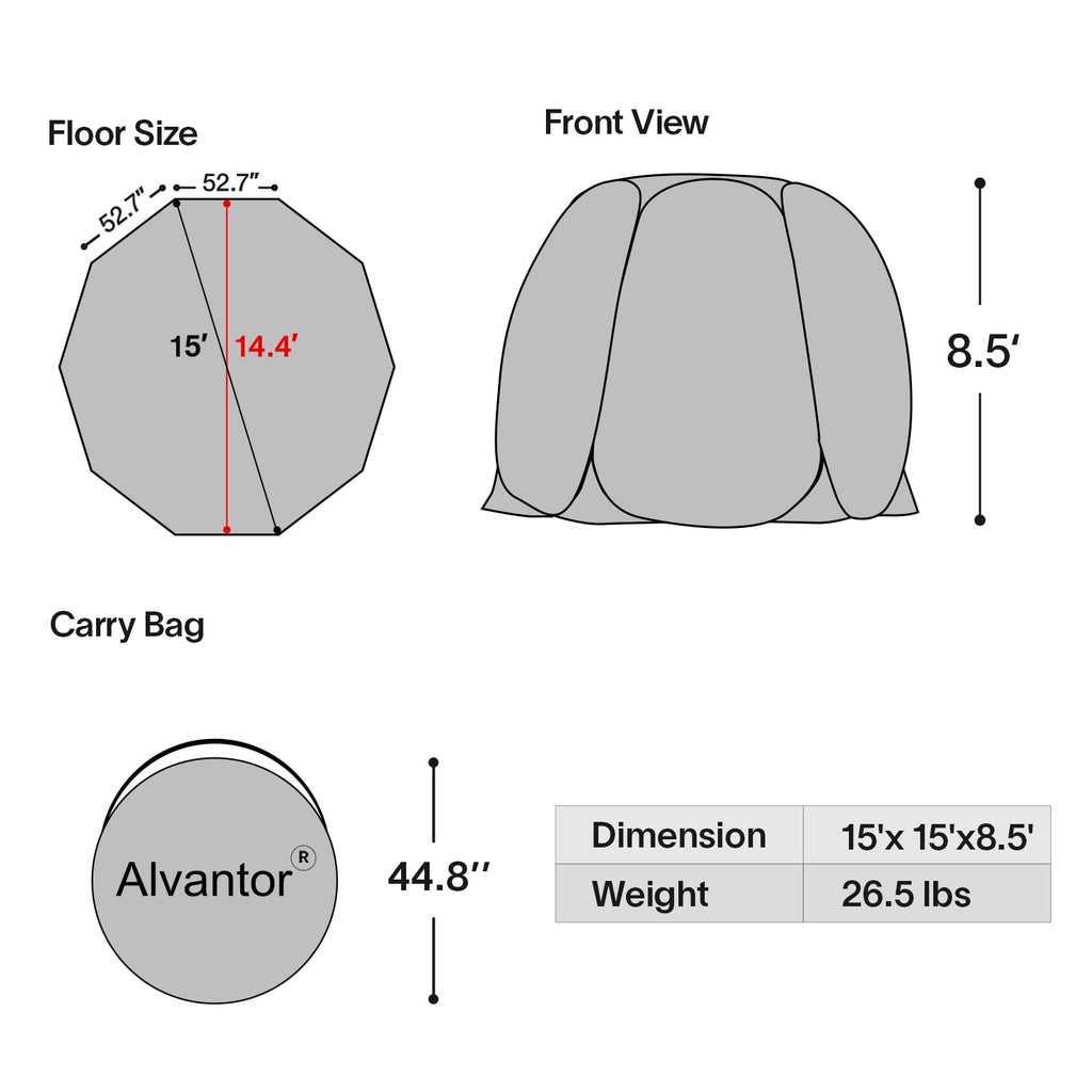 Alvantor Screen House Room Camping Tent Outdoor Canopy Dining Gazebo Pop Up Sun Shade Hexagon Shelter Mesh Walls Not Waterproof 10'x10' Beige