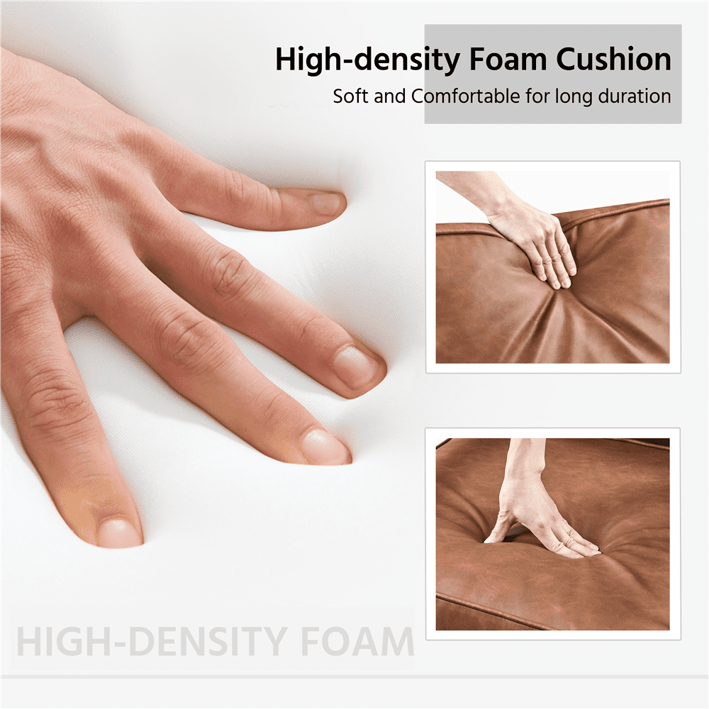 Alden Design Mid-Century Modern Accent Chair with Metal Frame, Brown Faux Leather