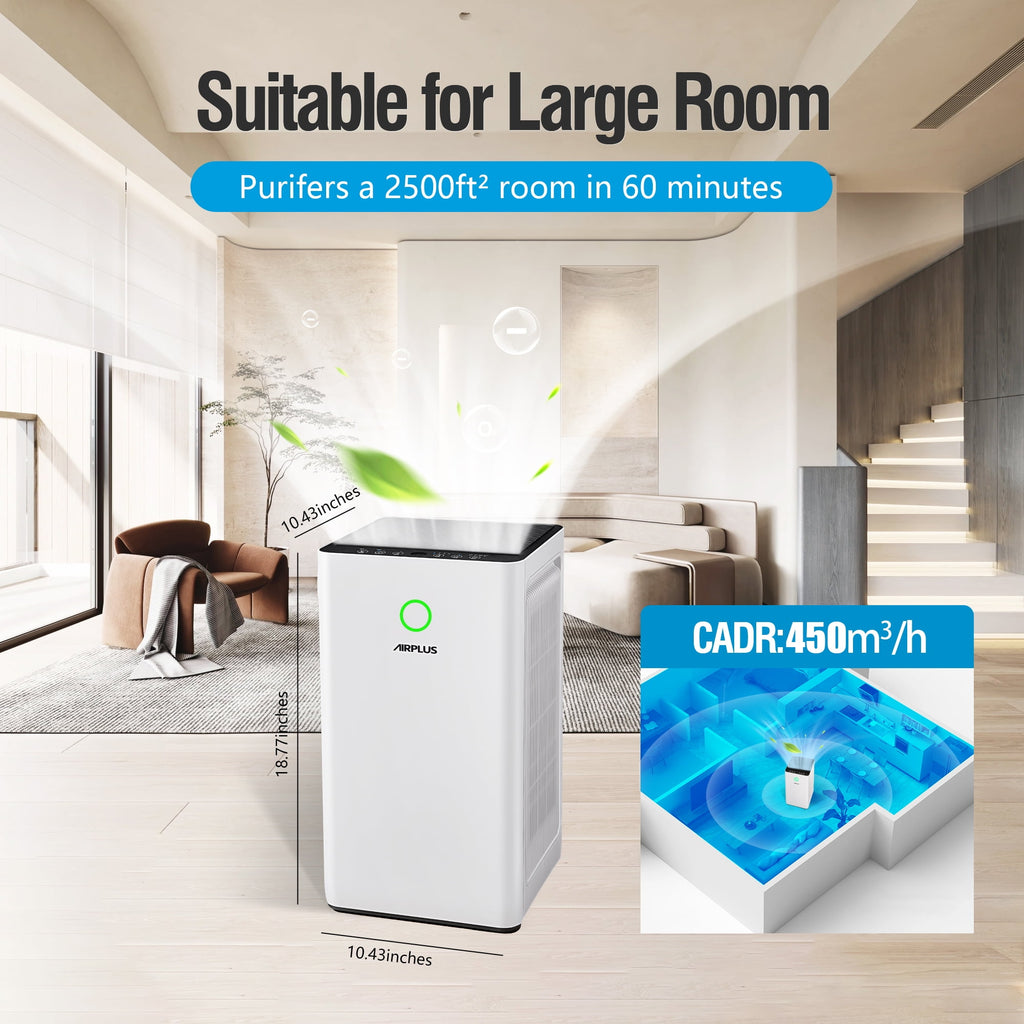 AIRPLUS Air Purifiers for Home Large Room 2500 Sq ft, H13 True HEPA Air Purifier for Bedroom, Auto Mode, Child Lock, White