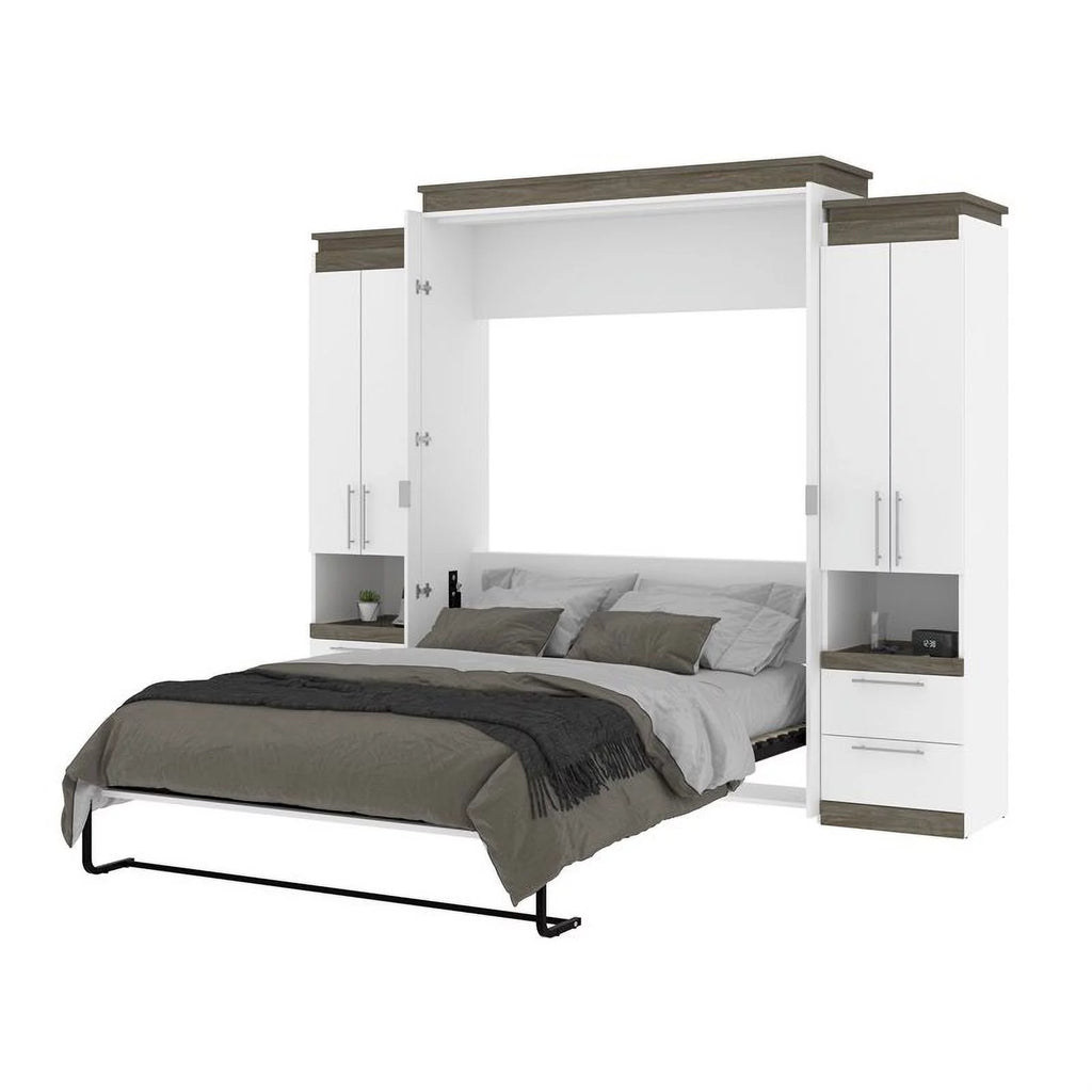 Atlin Designs 104" Modern Wood Queen Murphy Bed with 2 Storage Cabinets in White