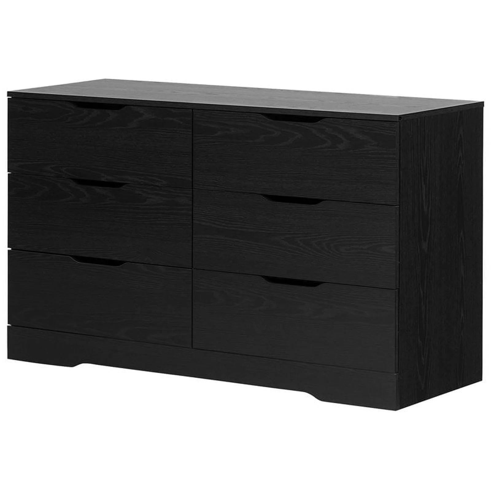 6 Drawer Double Dresser and 1 Drawer Nightstand Bedroom Set in Black Oak