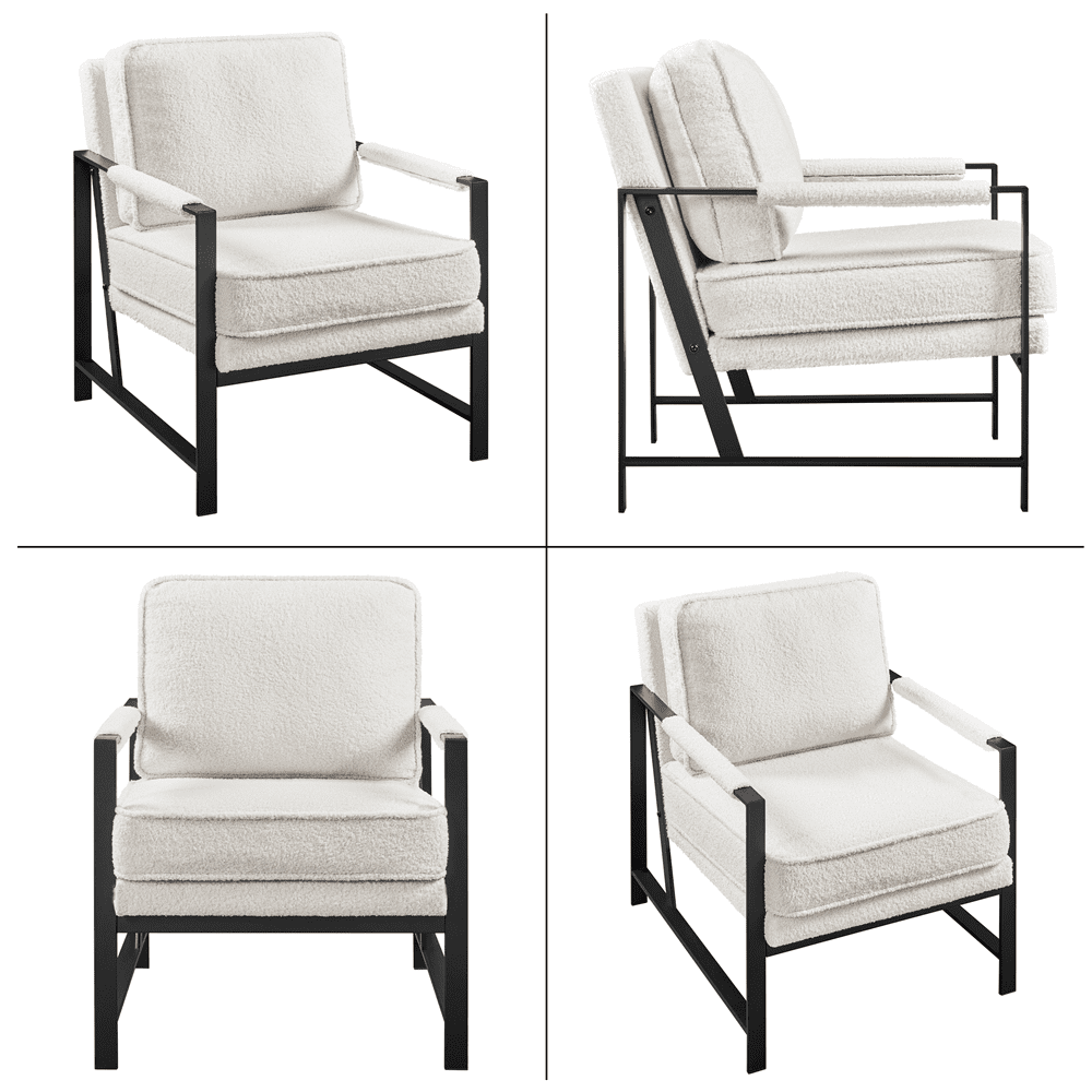 Alden Design Mid-Century Modern Accent Chair with Metal Frame, Brown Faux Leather