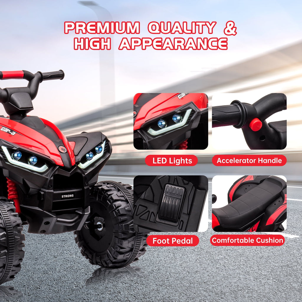 12V Kids Ride On ATV, Battery Powered Quad Toy Vehicle with Music, Horn, High Low Speeds, LED Lights, Electric Ride On Toy for Kids, Soft Start, Ride-On Fun
