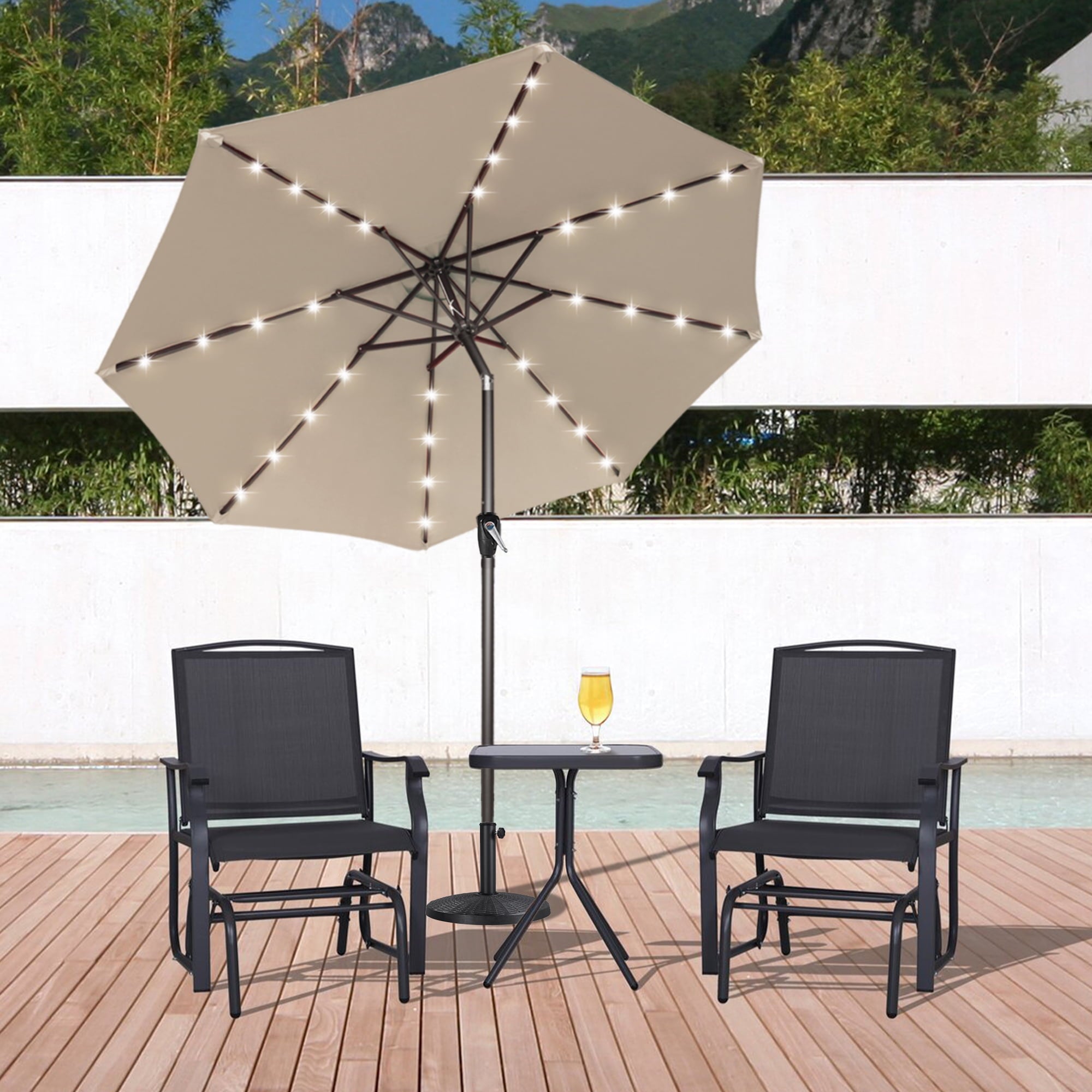 ABCCANOPY 7.5ft Patio Solar Umbrella LED Outdoor Umbrella with Tilt and Crank, Turquoise