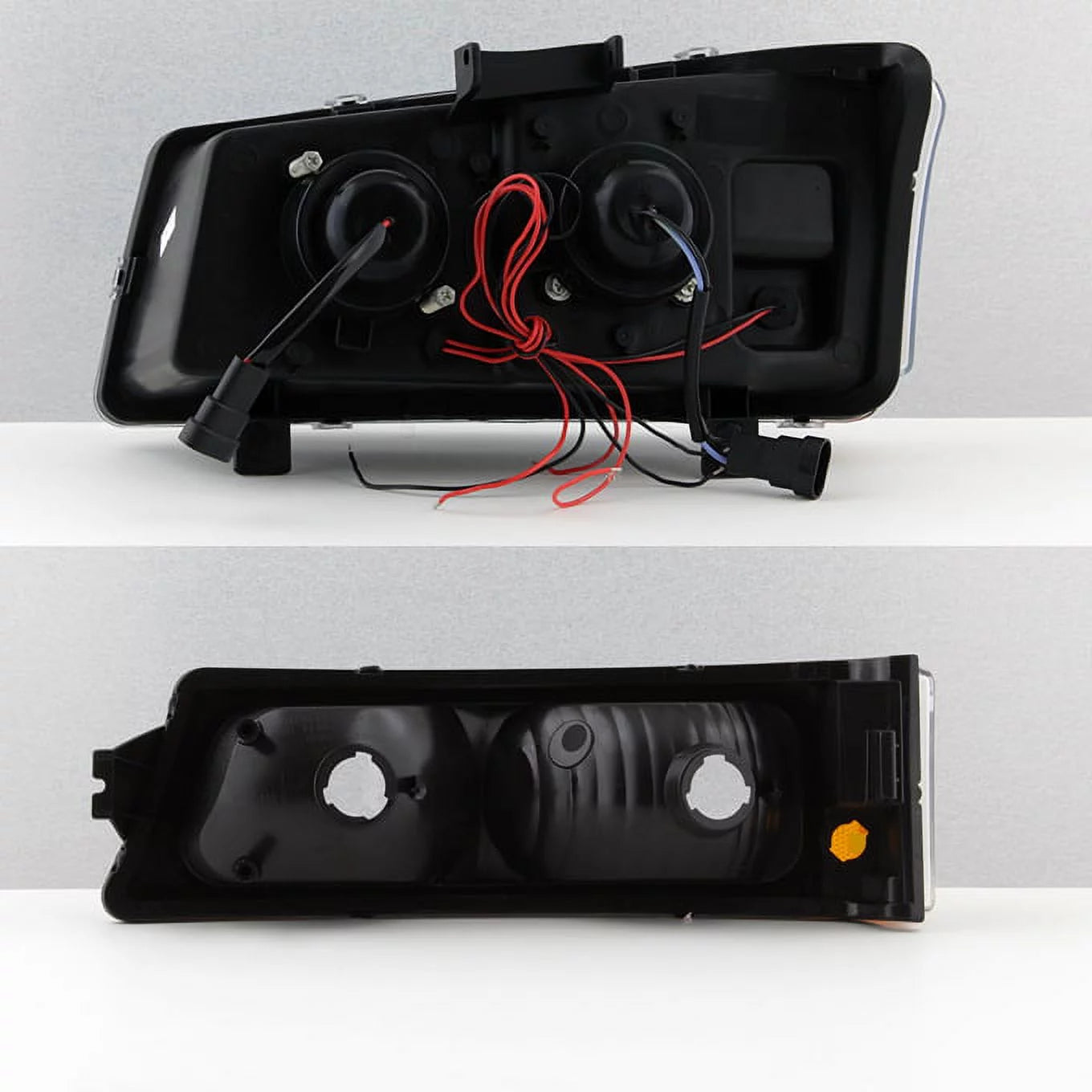 AKKON - For [Dual LED Halo Ring] 2003 - 2007 Chevy Silverado | 2003 - 2006 Avalanche Projector Headlights + Corner Bumper Lamp