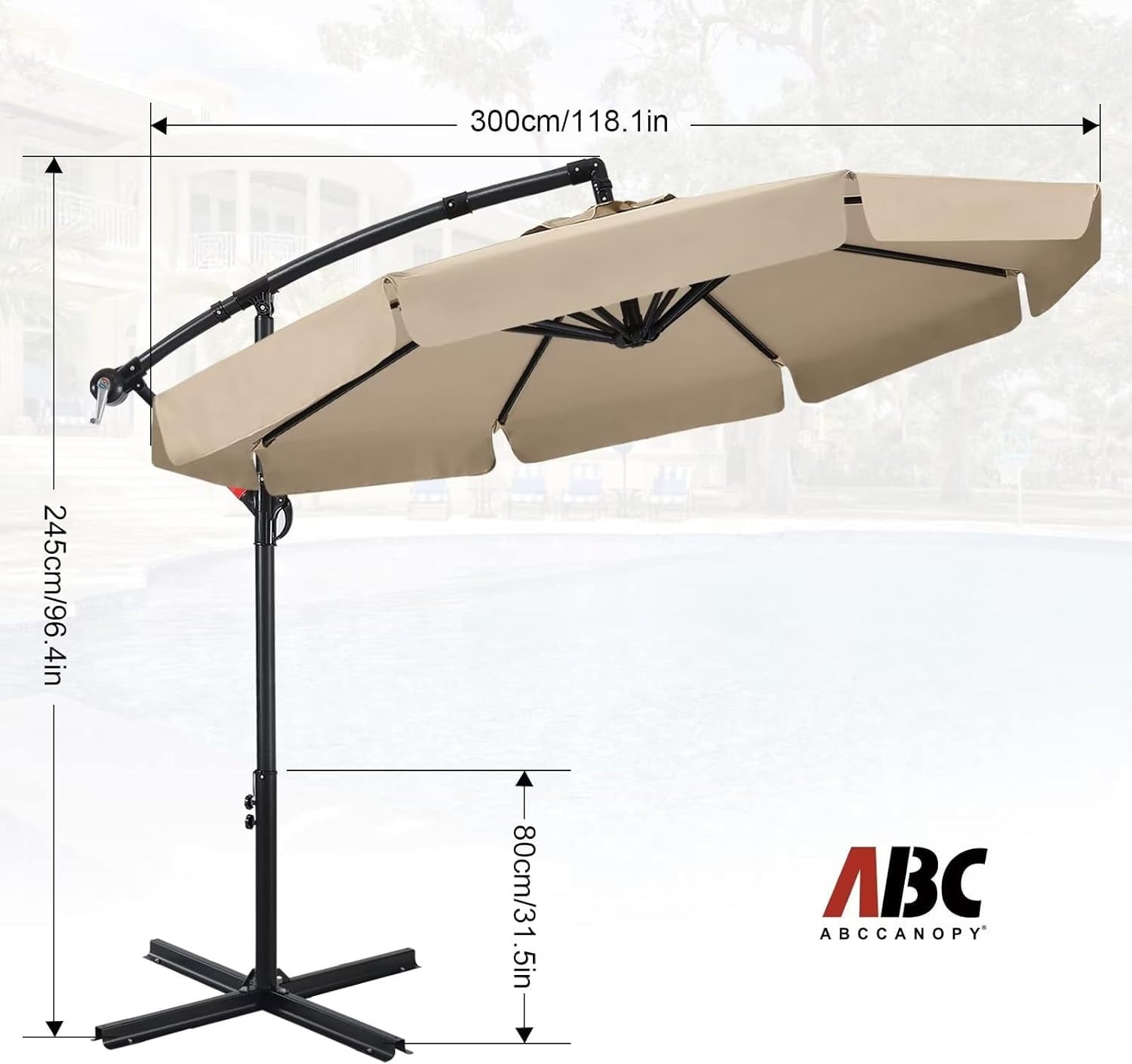 ABCCANOPY 10 FT Patio Umbrellas with Crank & Cross Base for Garden, Backyard, Pool and Beach, 12+ Colors(Turquoise)