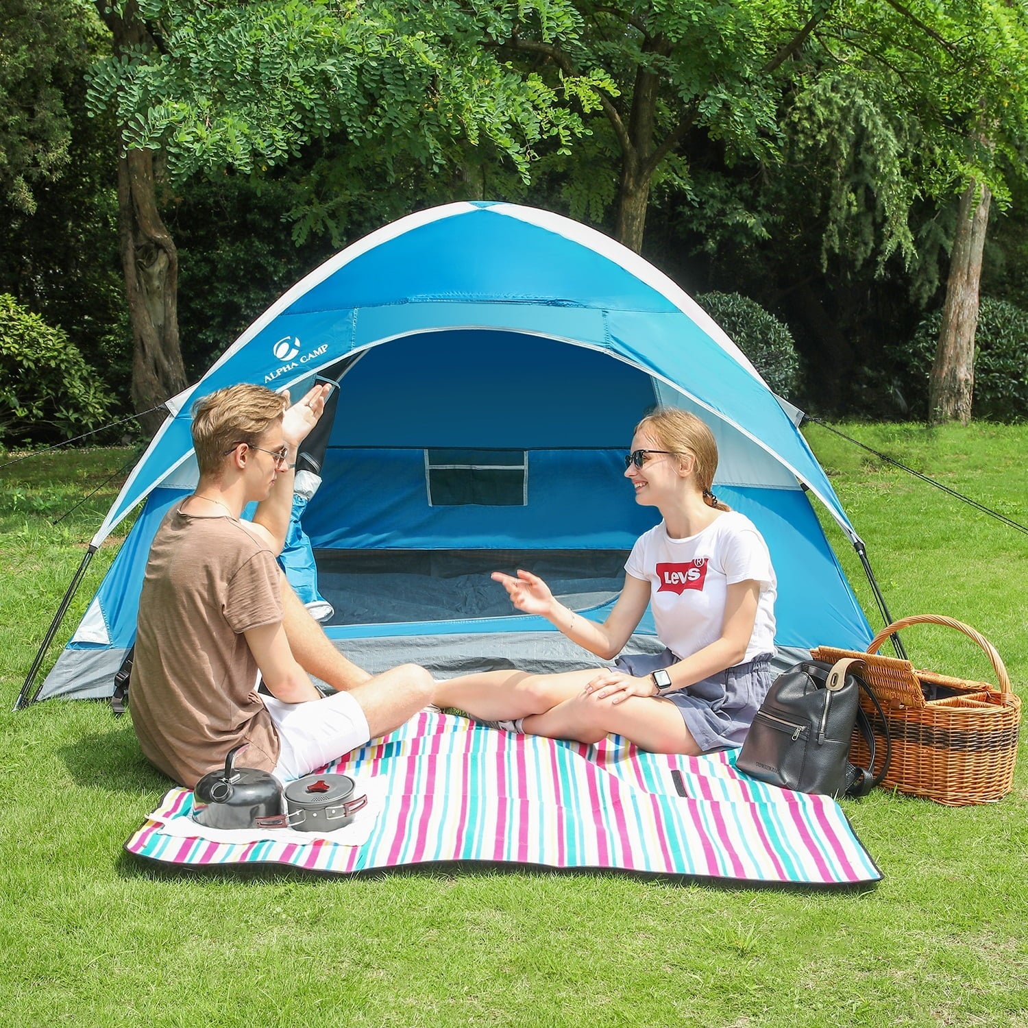 Alpha Camper 2-Person Camping Dome Tent Waterproof Portable Tent with Carry Bag, Blue