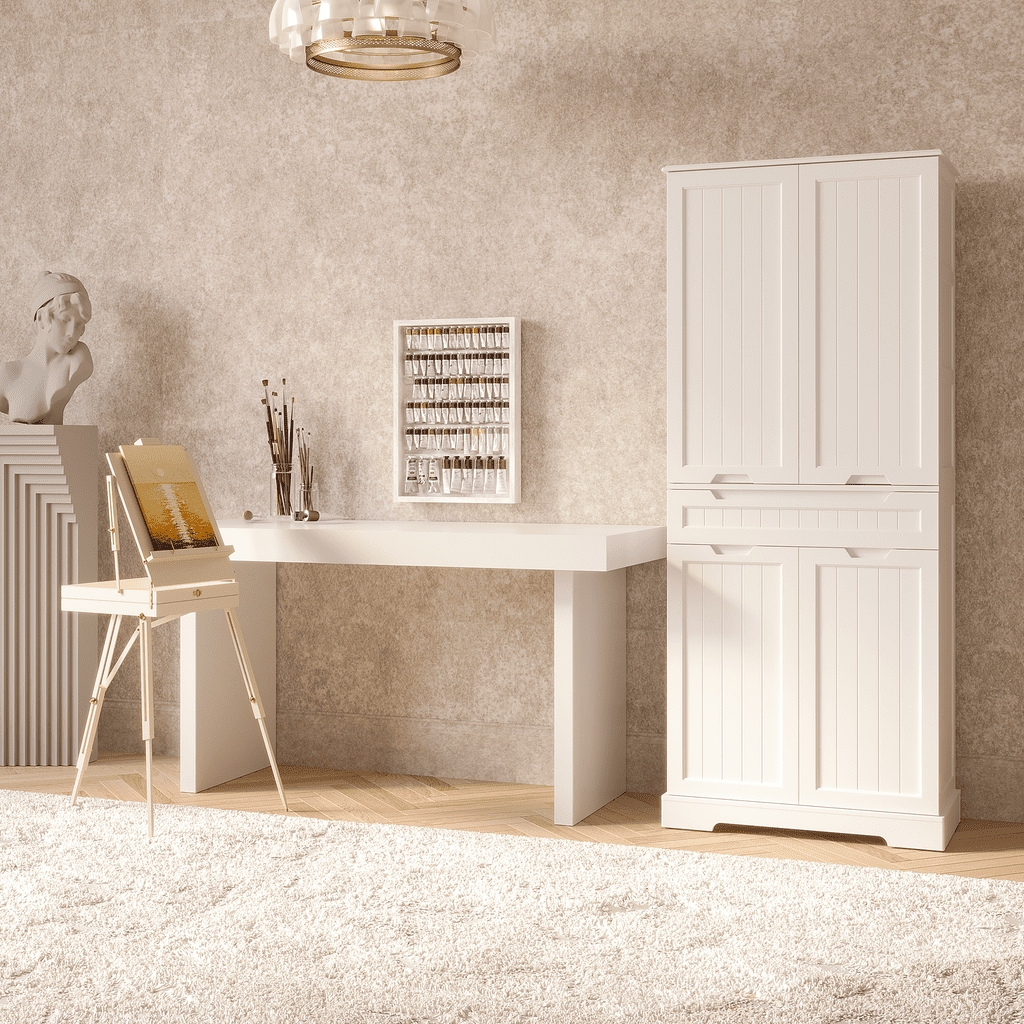 Aiho 47" H Kitchen Pantry Cabinet with 2 Doors and 2 Drawers, Solid & Sturdy, Storage Cabinet for Entryway, Kitchen - White