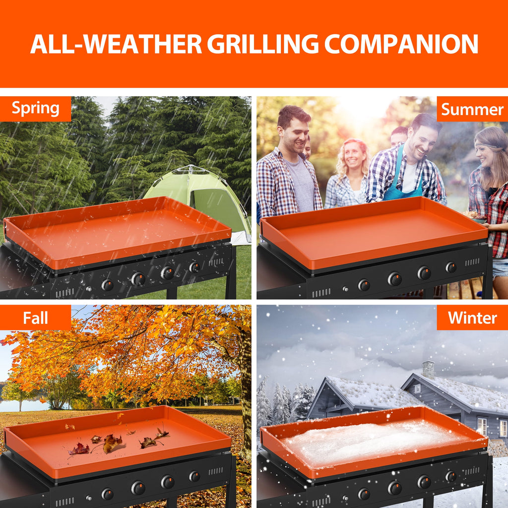 36 Inch Blackstone Griddle with Orange Cover, Heavy Duty Food Grade Silicone Grill Cover