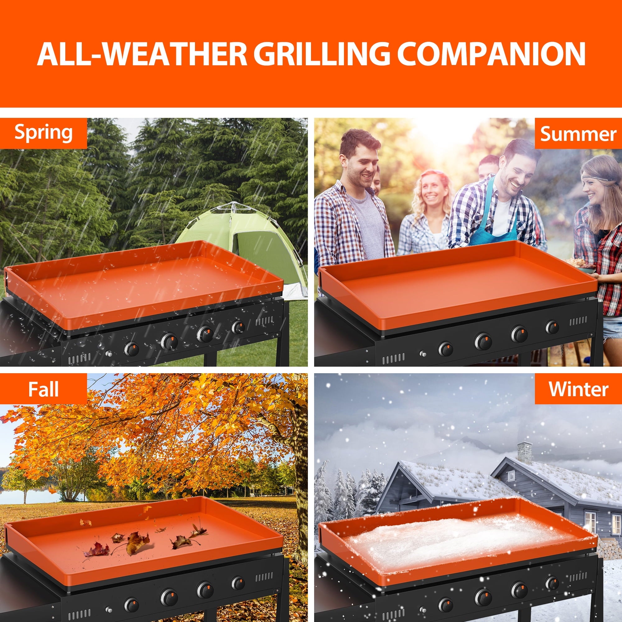 36 Inch Blackstone Griddle with Orange Cover, Heavy Duty Food Grade Silicone Grill Cover