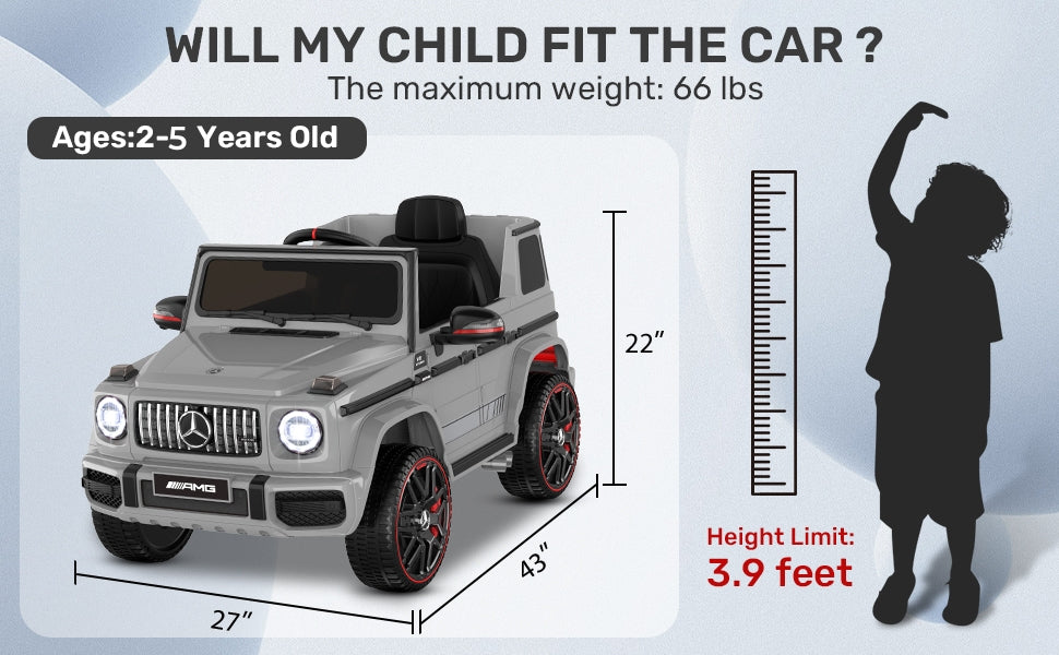 12Volt 1 Seater Mercedes-Benz G63 Licensed Powered Ride on Toy with Remote Control, Gift for Kids Aged 2~4 Years -Red