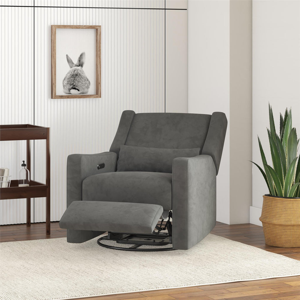 Baby Relax Otto 4-in-1 Nursery Swivel Glider Rocker Power Recliner with USB Ports, Gray Velvet