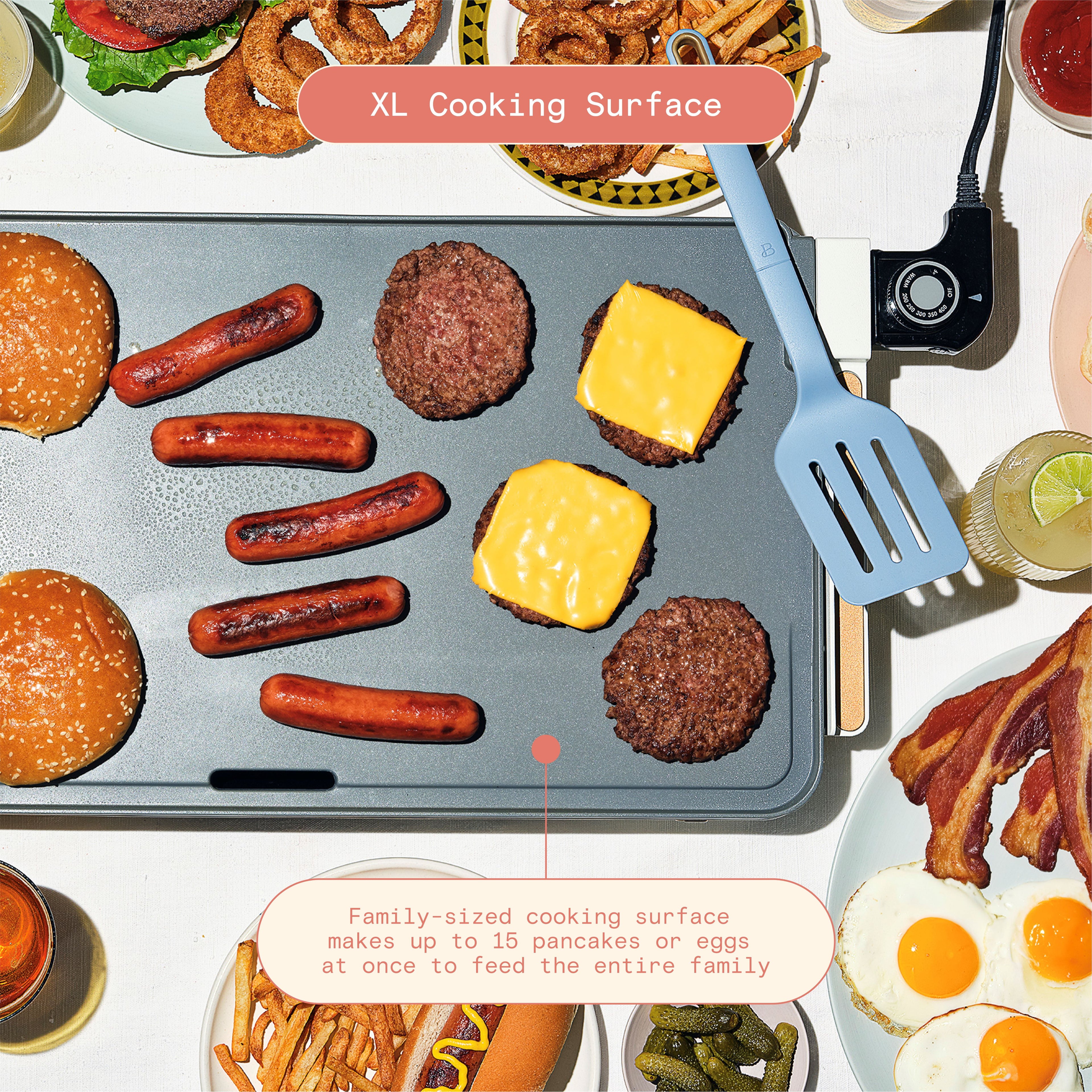 Beautiful XL Electric Griddle 12" x 22"- Non-Stick, White Icing by Drew Barrymore