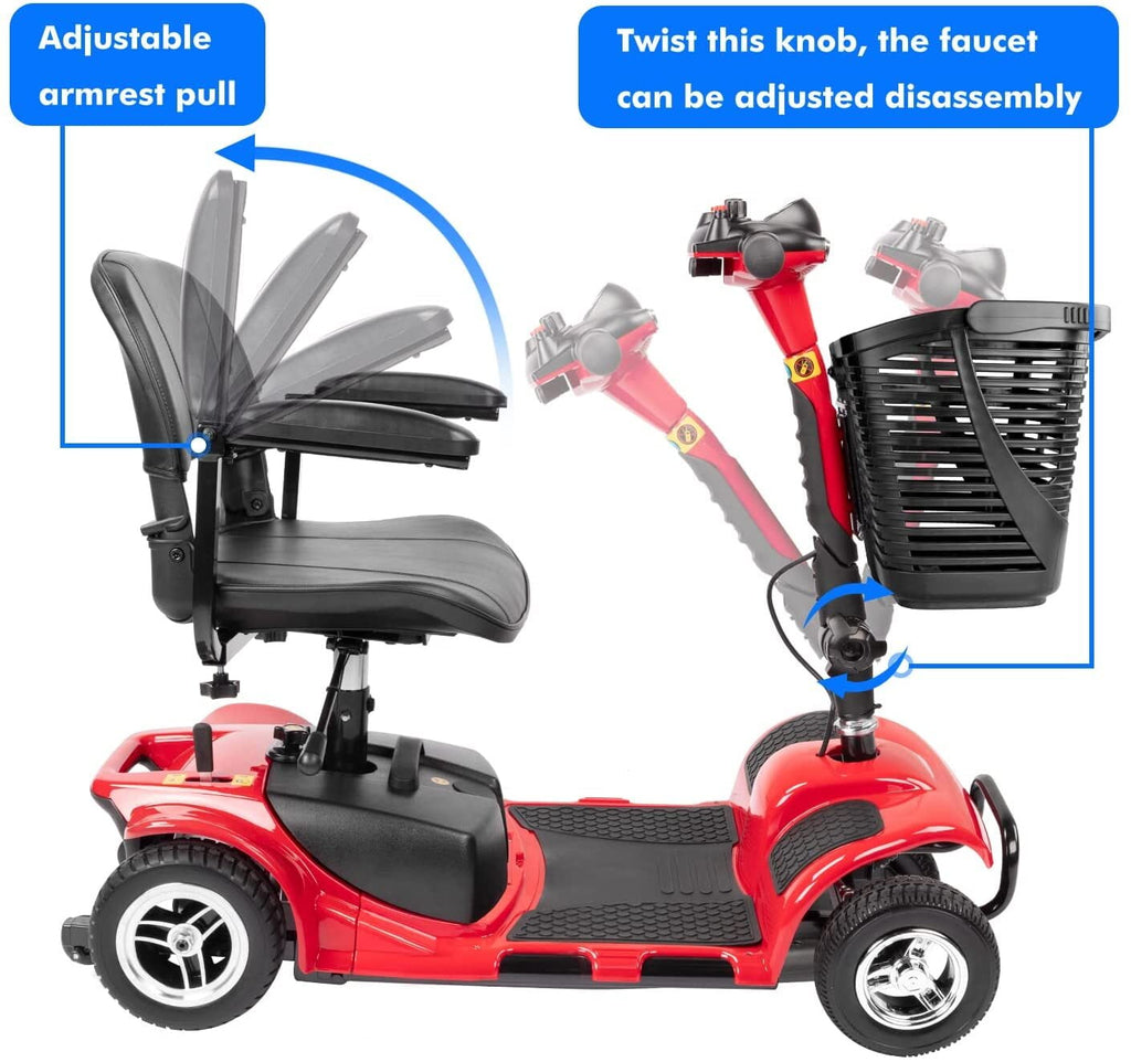 1inchome 4 Wheel Mobility Scooter for Seniors, Folding Electric Powered Wheelchair Device for Adults, Elderly, Gift for Elderly, Red