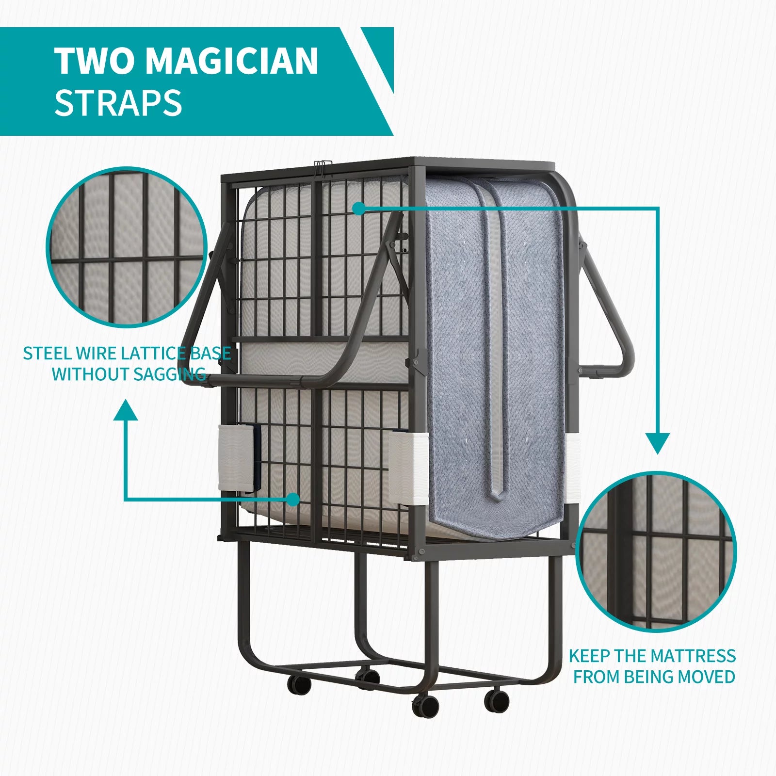 BALUS Extra Thick Folding Bed with Universal Wheels, Foam Mattress and Metal Frame, Movable Daybed, 74.8"L