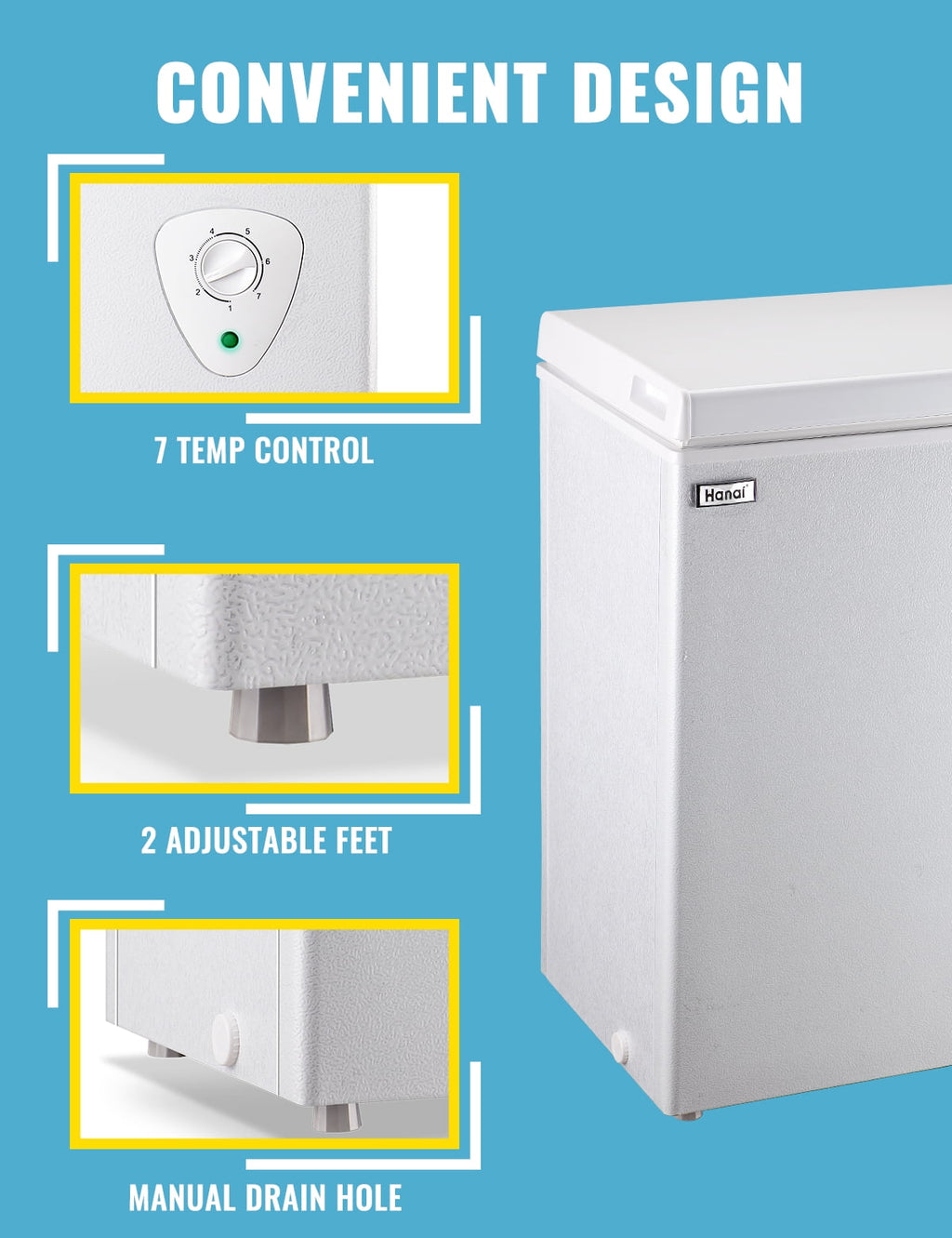 3.5 Cubic Feet Chest Freezer Small Deep Freezers with 7 Gears Temp Control Office Dorm Kitchen White