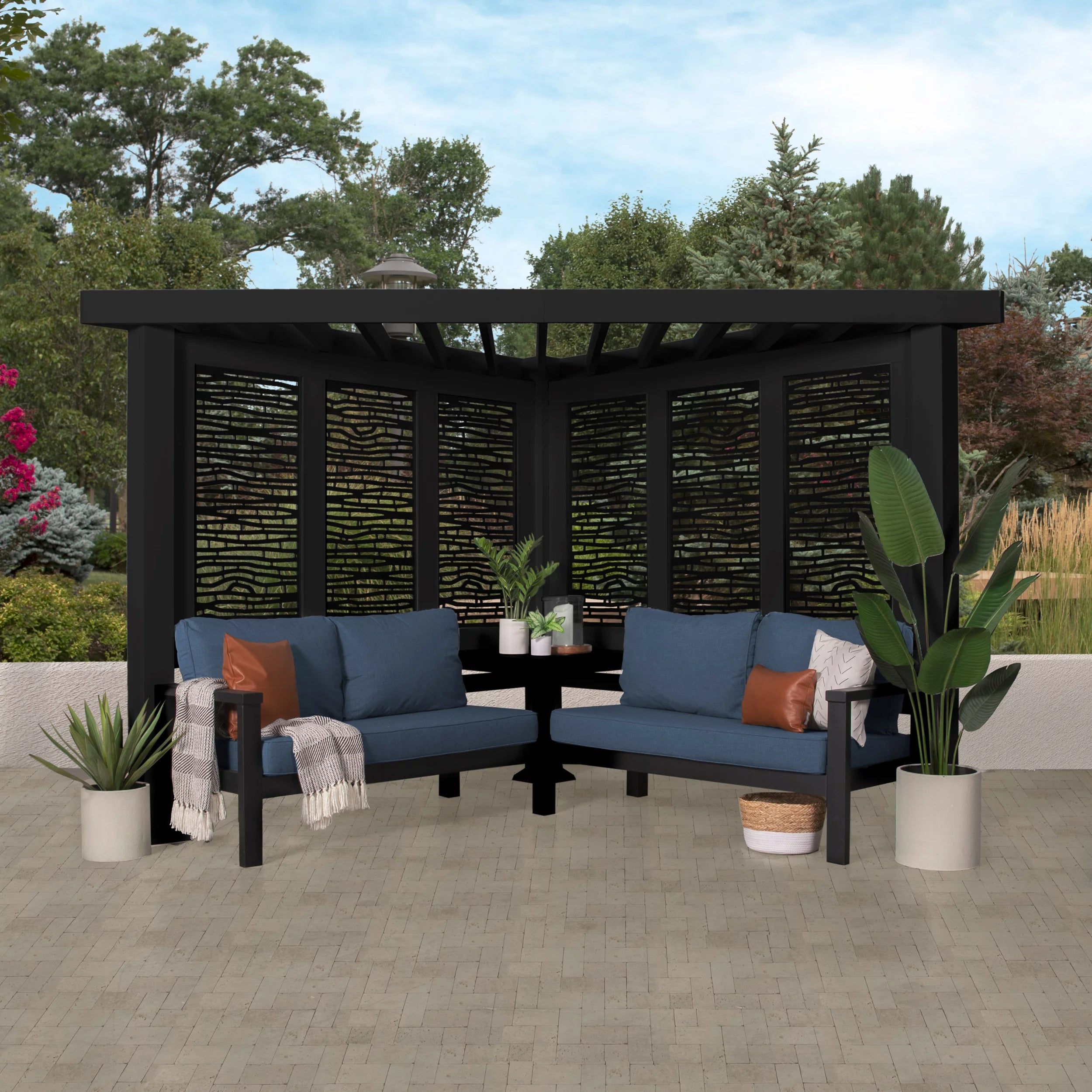 Backyard Discovery Glendale Traditional Pergola with Conversation Seating (Indigo)