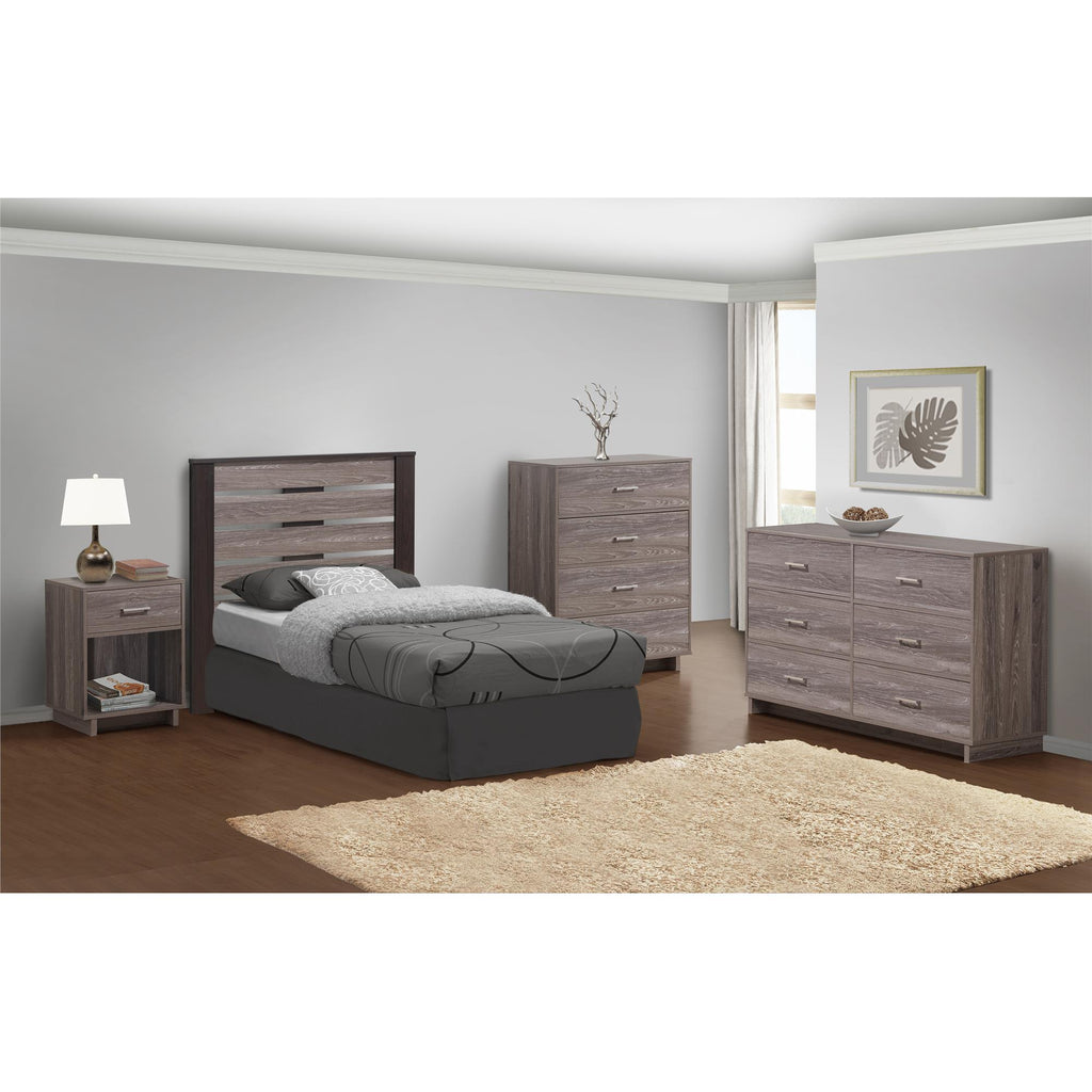 Ameriwood Home Lennon Tall 5 Drawer Dresser, Medium Brown and Faux Rattan