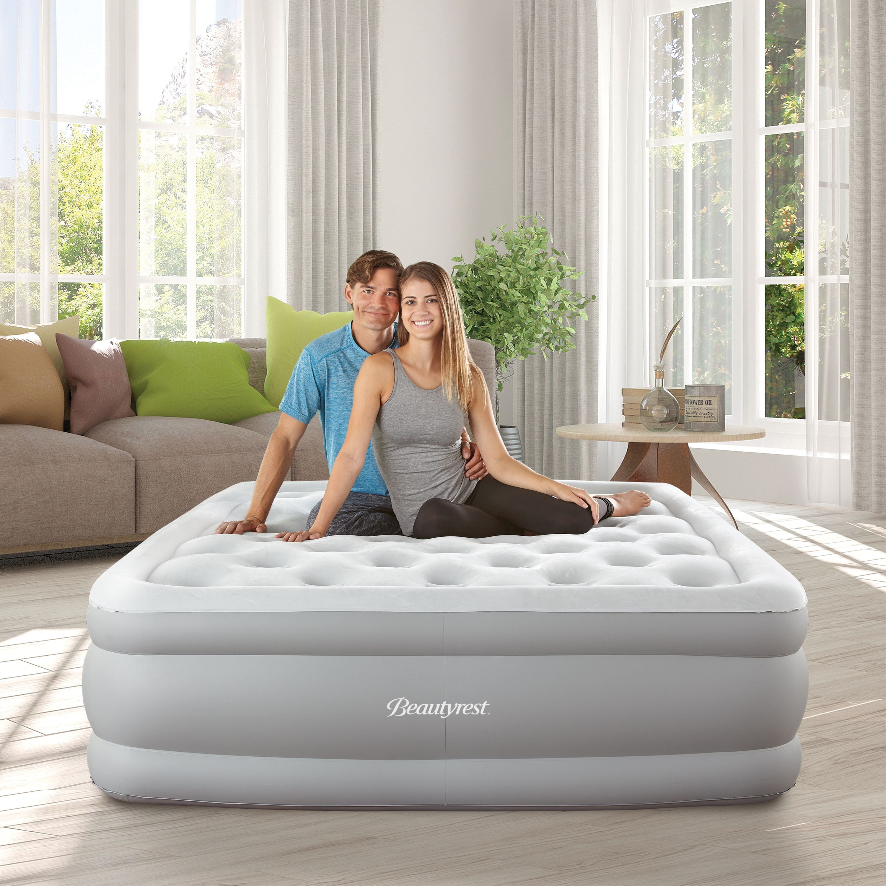 Beautyrest Sky Rise 18" Queen Air Bed Mattress, Raised Inflatable Blow-up Bed, Powerful Pump, Adjustable Firmness