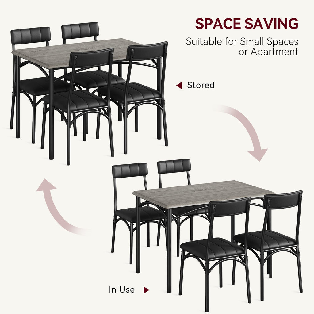 2024 New Dining Table Set for 4, Kitchen Table and Chairs, Metal and Wood Rectangular Dining Room Table Set with 4 Upholstered Chairs, 5 Piece Dining Set for Small Space, Apartment